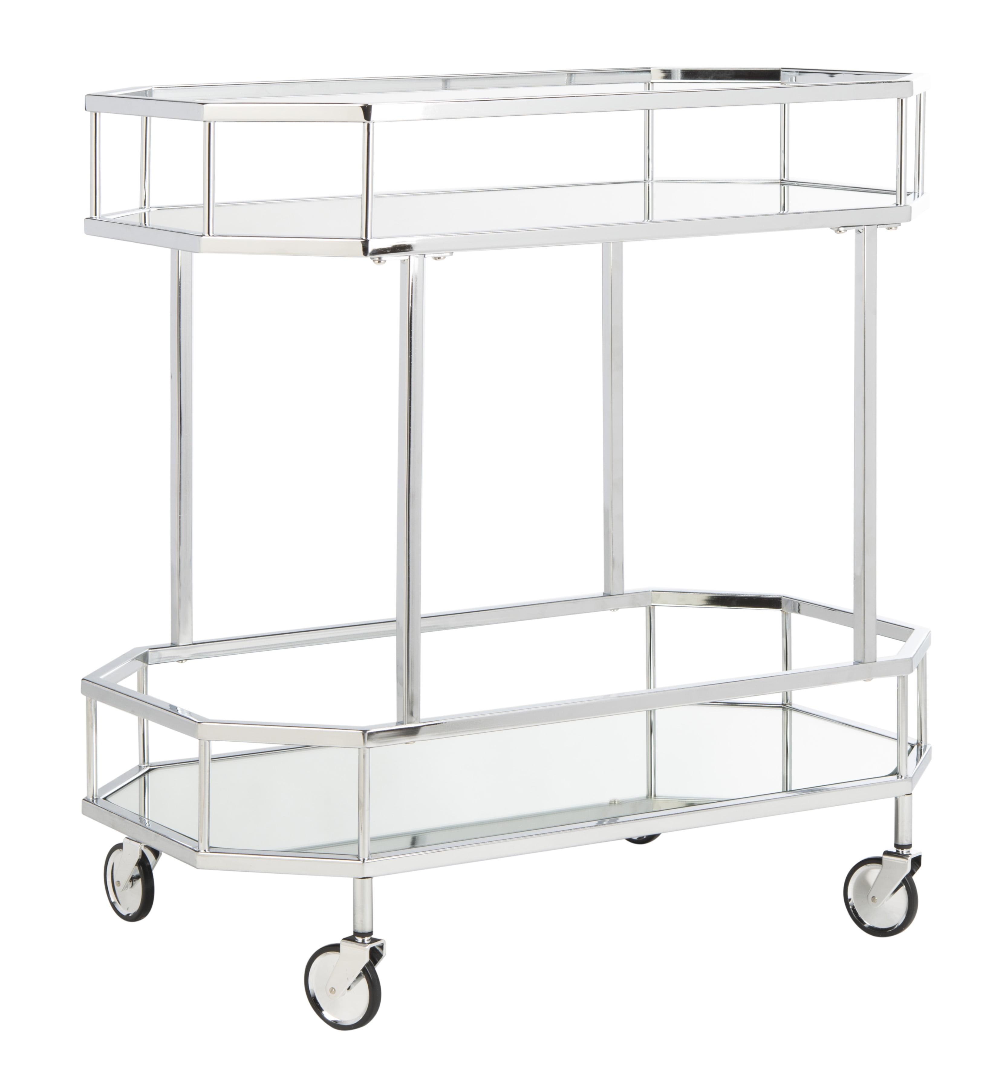 Silva 2 Tier Octagon Bar Cart - BCT8004B - Chrome/Mirror - Safavieh