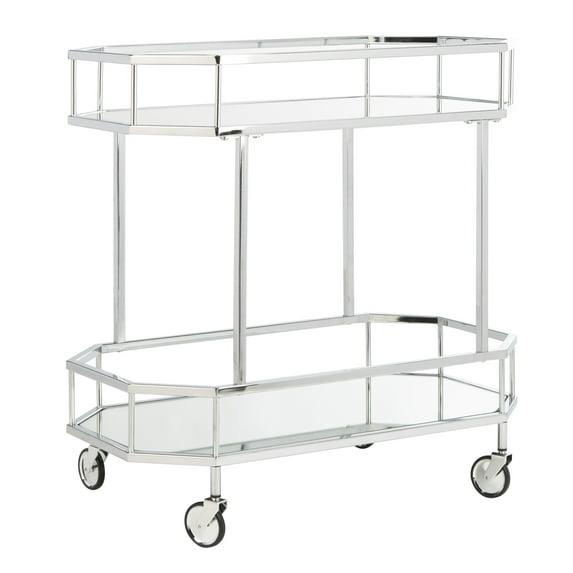 Silva 2 Tier Octagon Bar Cart - BCT8004B - Chrome/Mirror - Safavieh