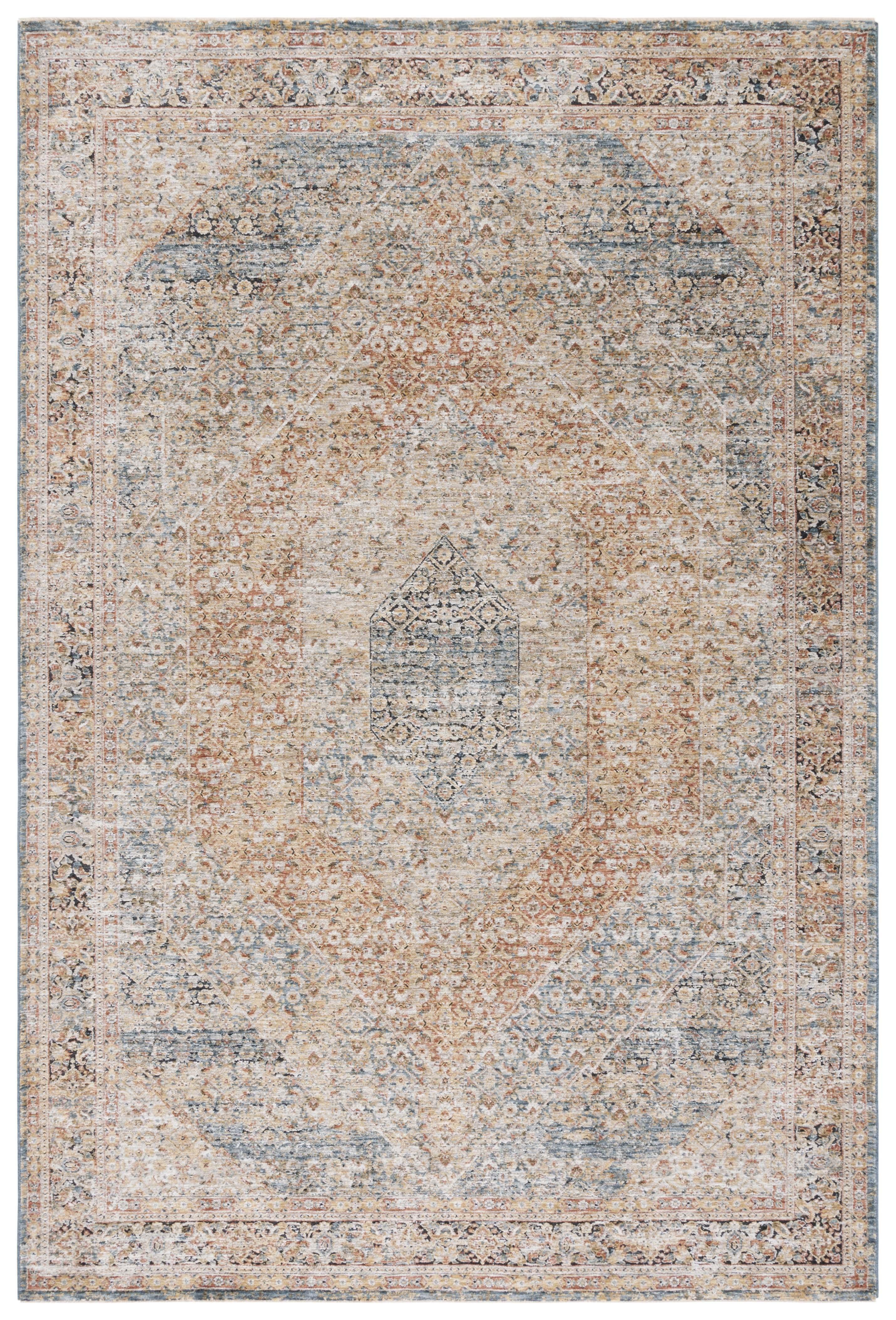 SAFAVIEH Silverado Damjana Medallion Polyester Area Rug, Blue/Rust, 9' x 12'
