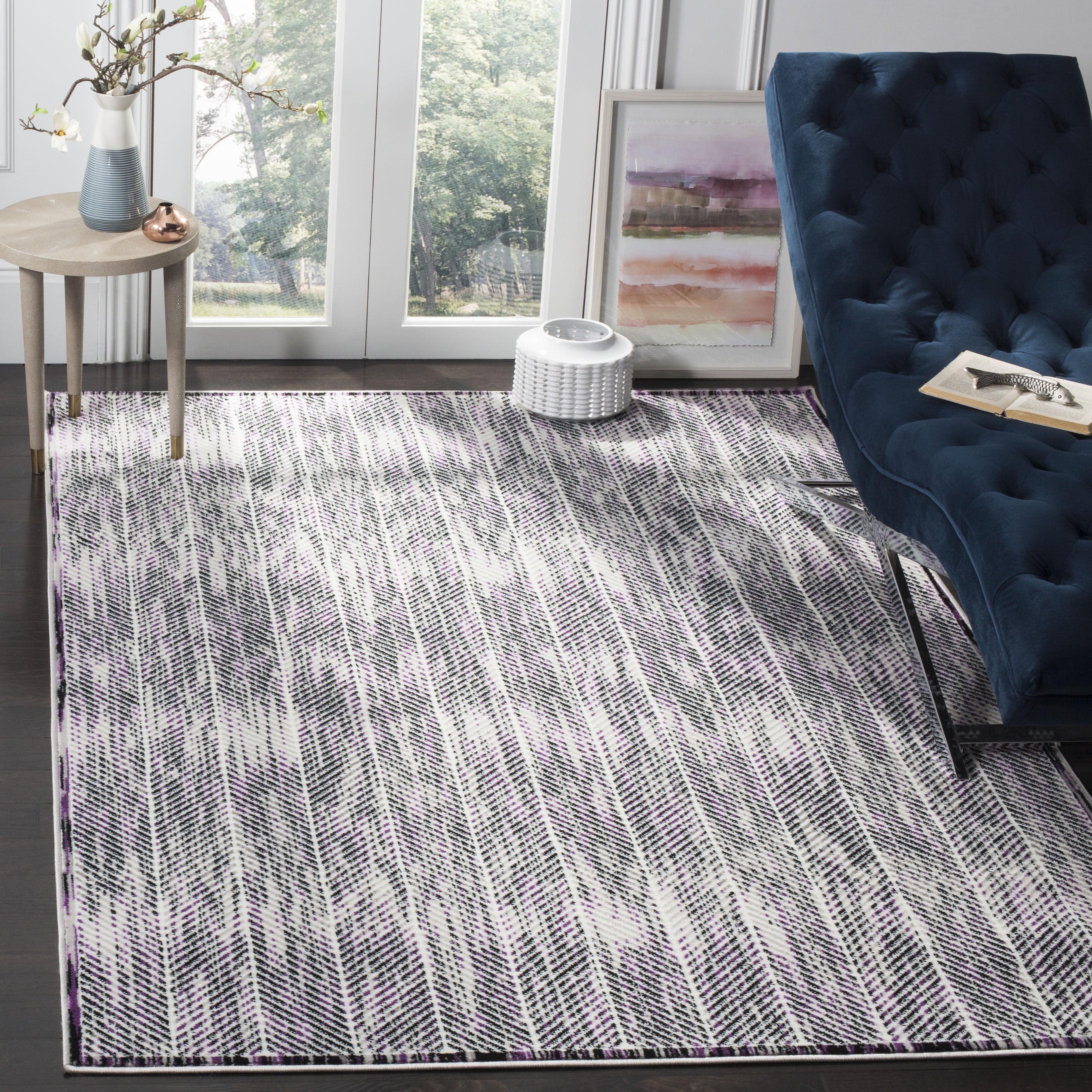 Skyler Grey and Purple Synthetic Square Area Rug