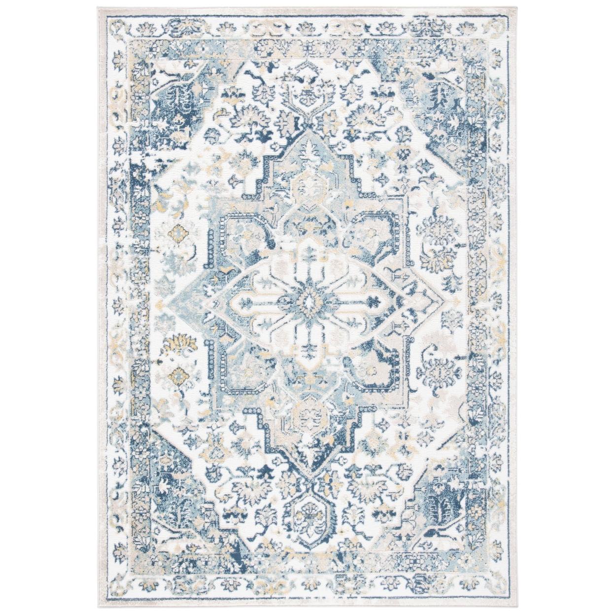 Ivory and Navy Medallion Synthetic Stain-Resistant Area Rug 4'5" x 6'5"