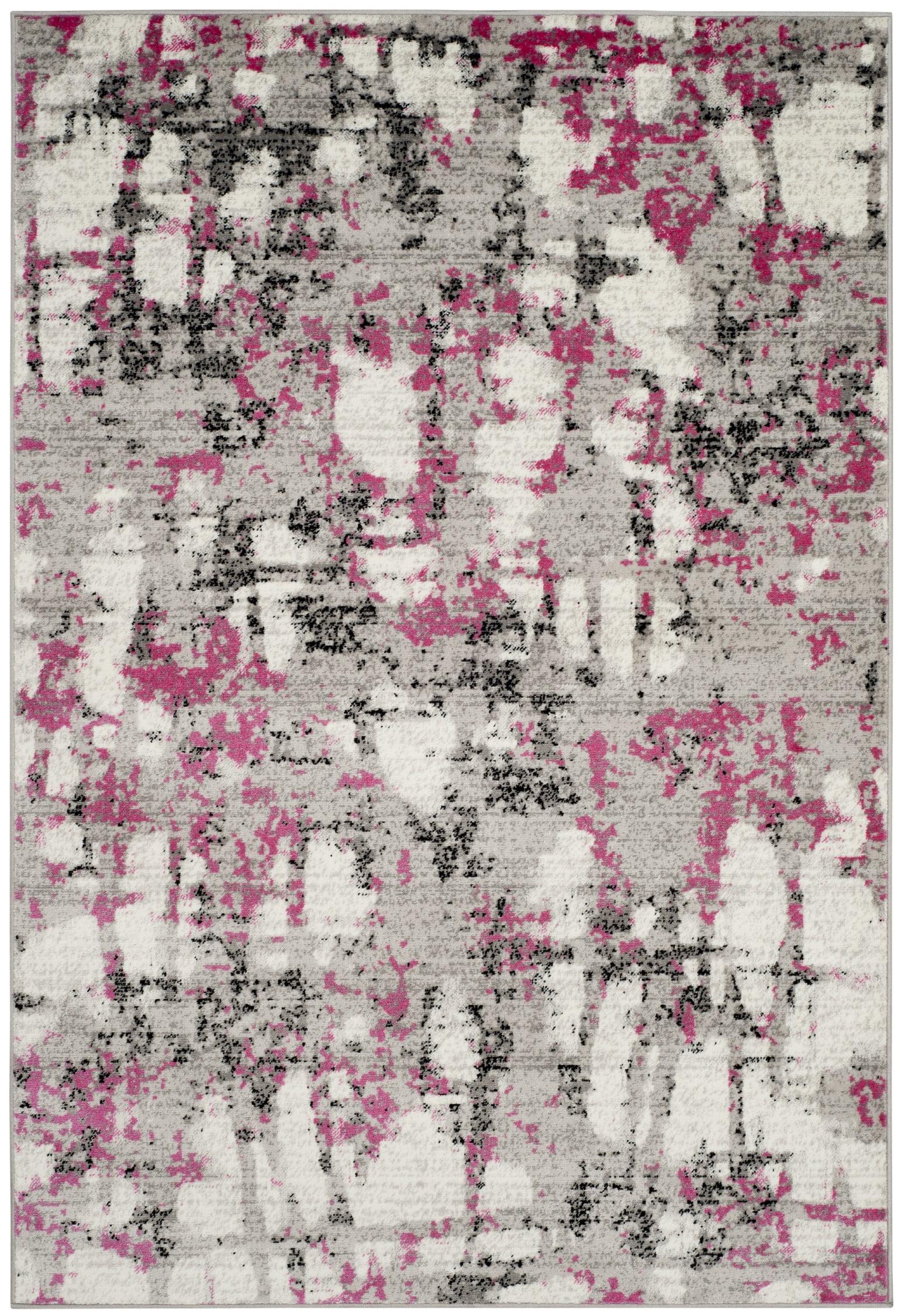 Gray and Pink Medallion Synthetic 5' x 7' Area Rug