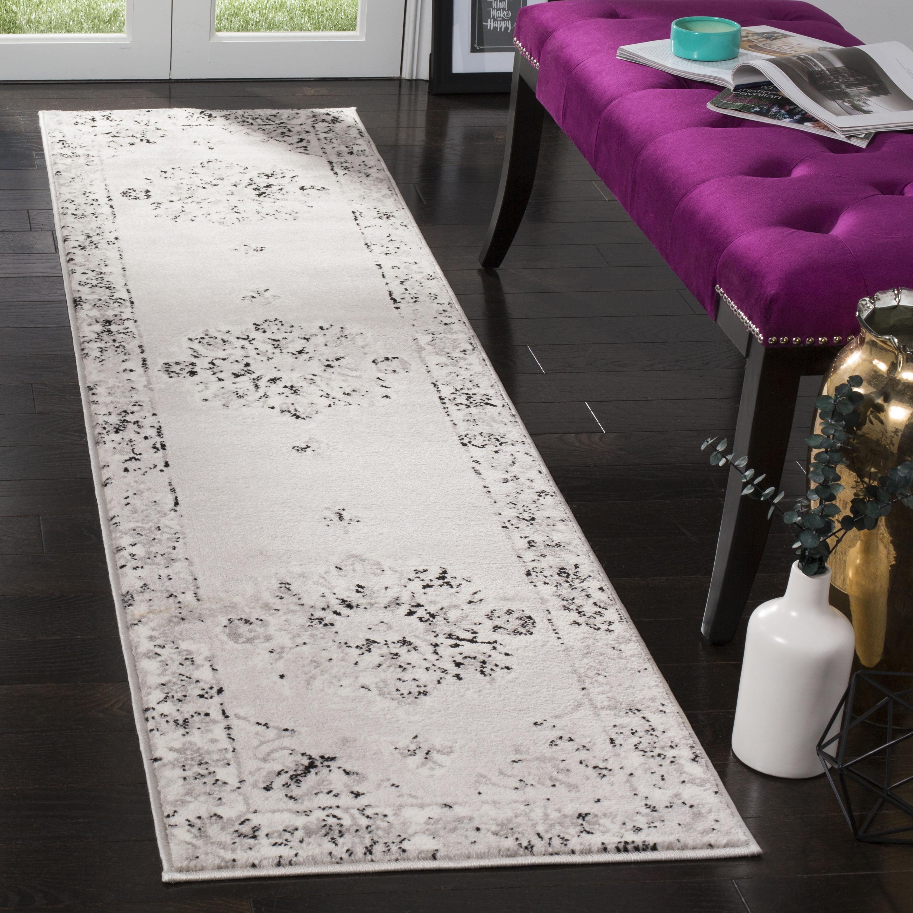 Skyler Floral Silver and Ivory Synthetic 2' x 12' Runner Rug