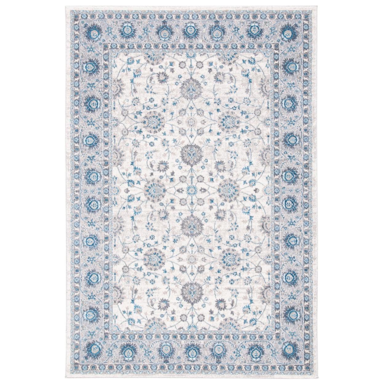 Ivory and Blue Synthetic Hand-knotted Area Rug