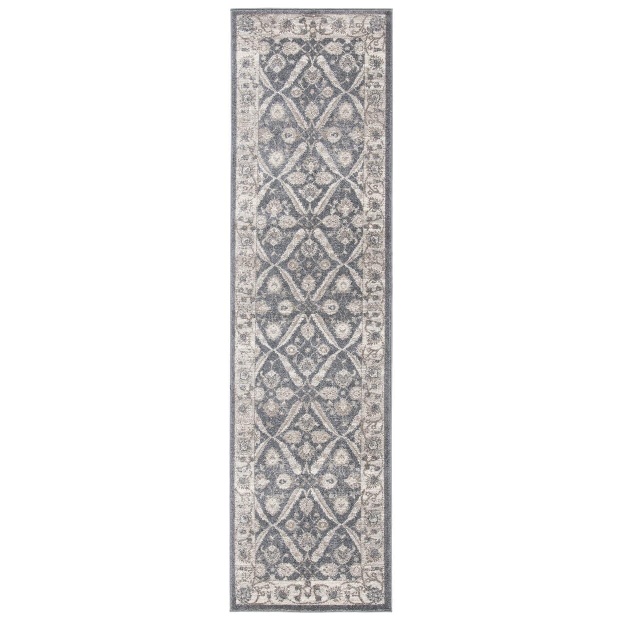 Elegant Grey and Beige Hand-Knotted Synthetic 2'2" x 8' Runner Rug