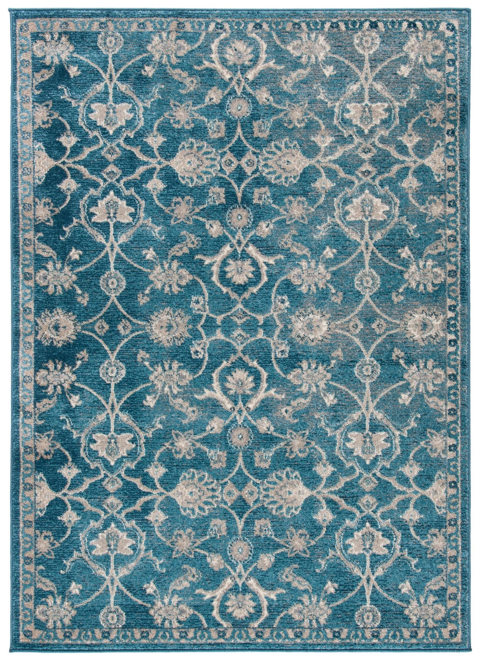 Blue and Beige Rectangular Synthetic Area Rug, 3' x 5'