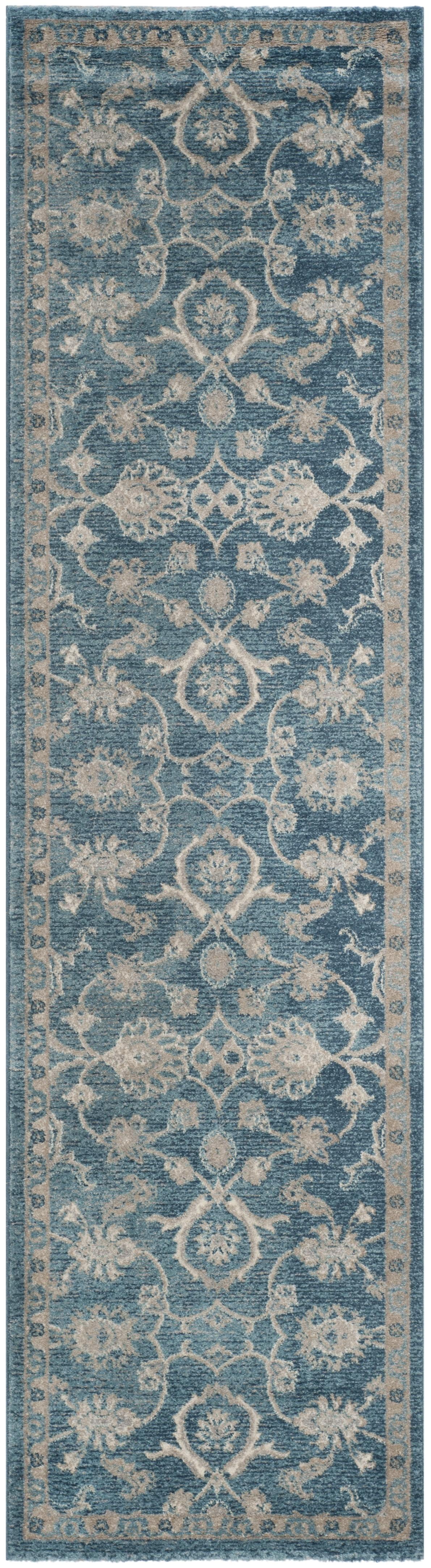 Sofia Timeless Blue & Beige 26'' Synthetic Runner Rug