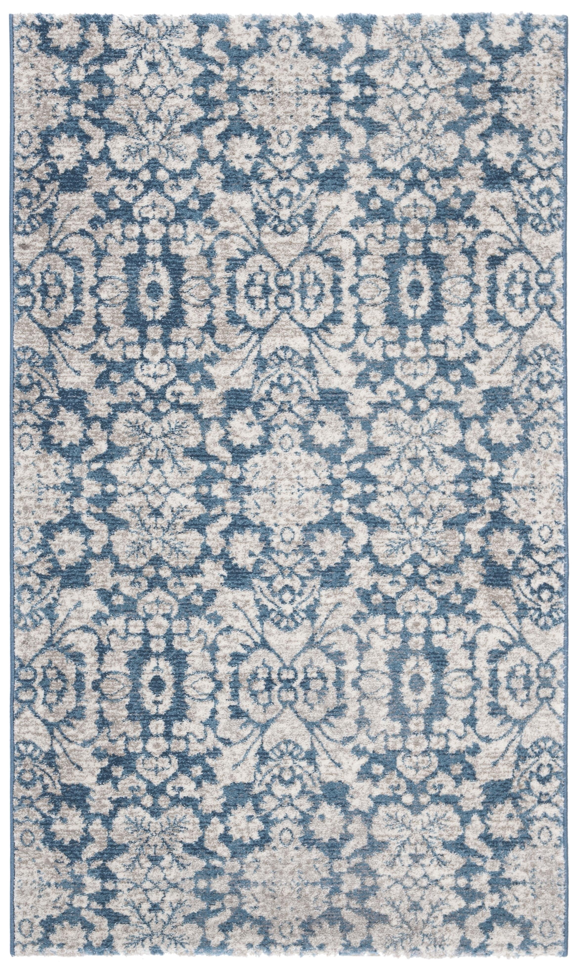 Blue Floral Motif Synthetic 8' x 10' Area Rug