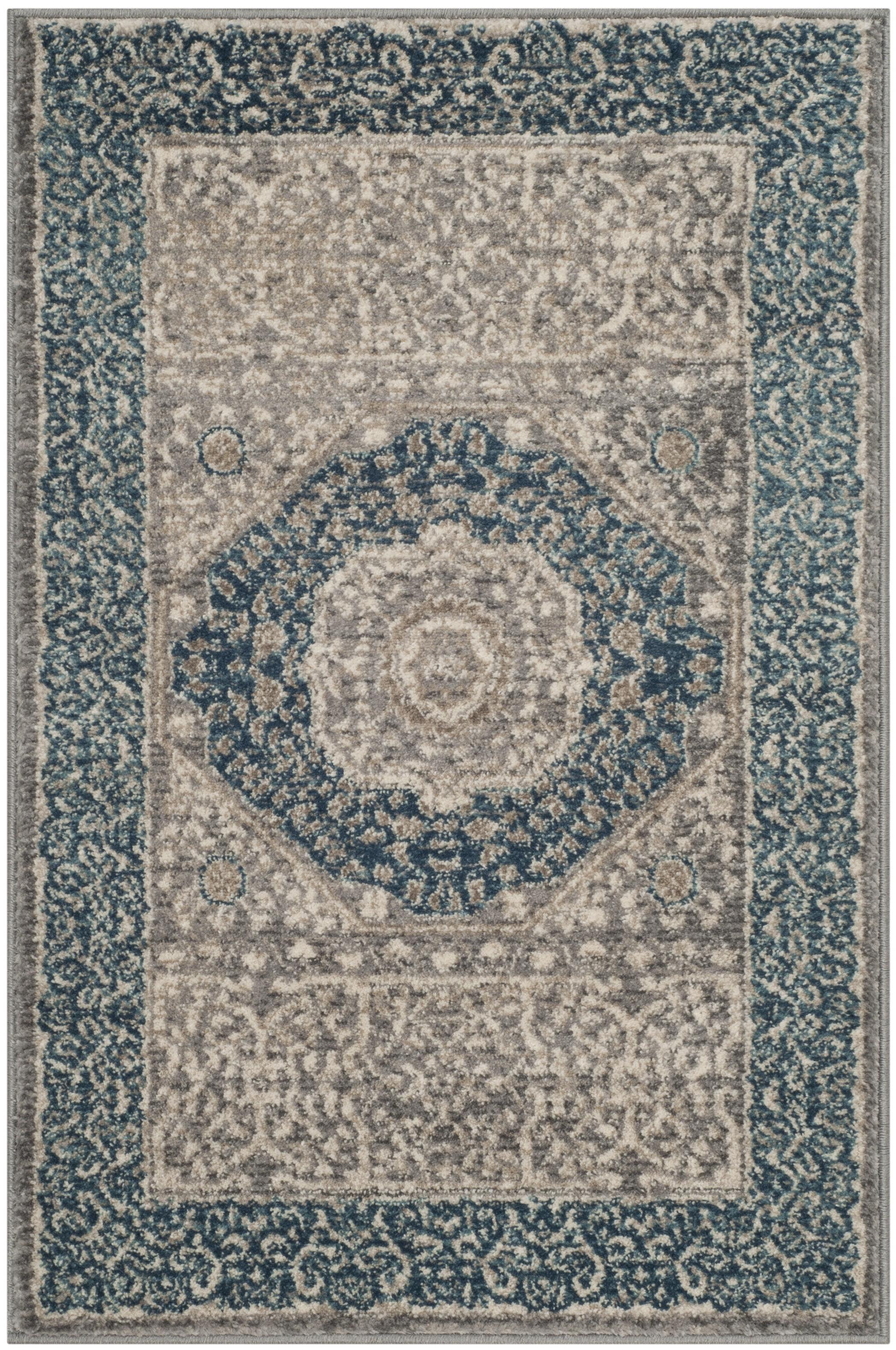 Sofia Contemporary Classic Light Grey & Blue 2' x 3' Synthetic Area Rug