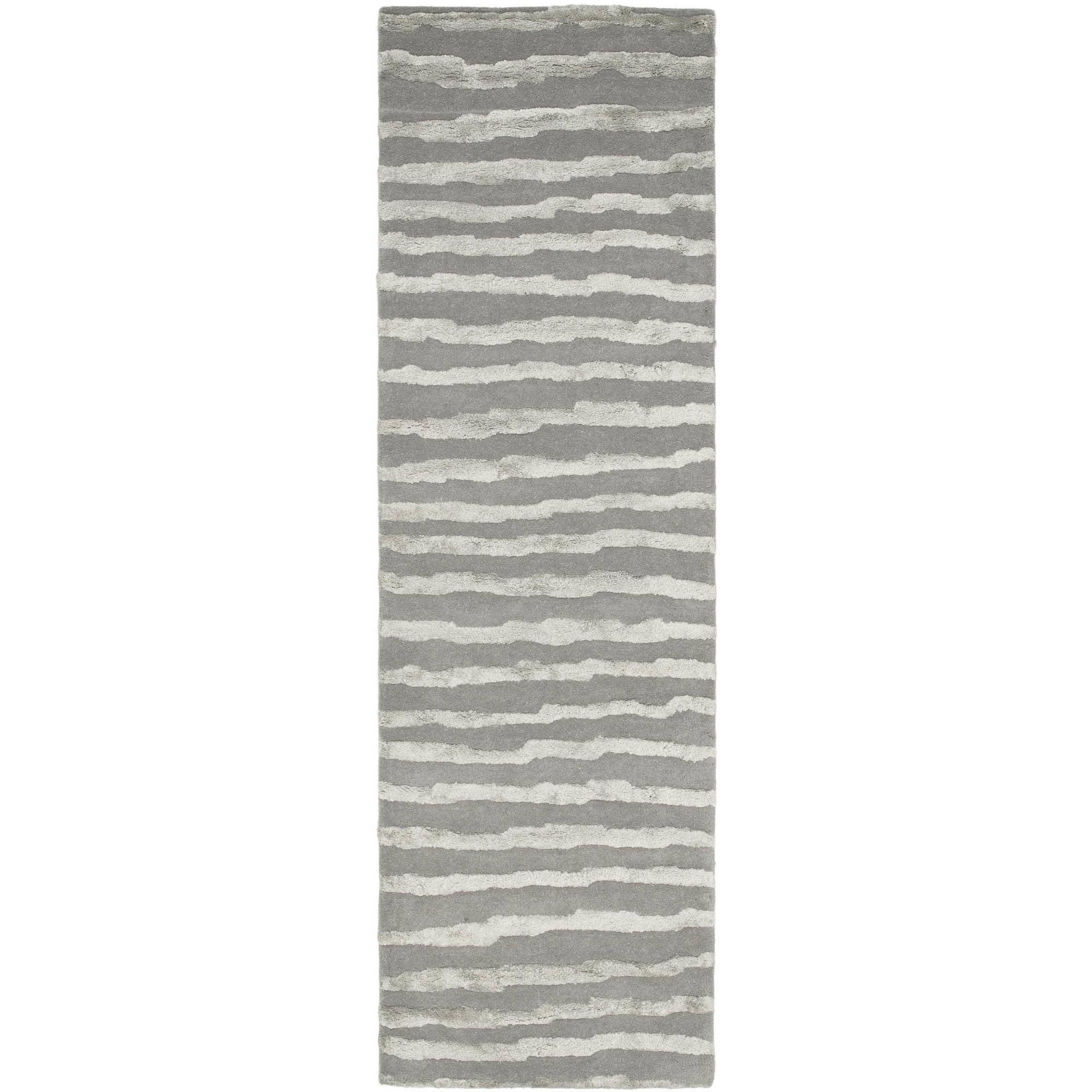 Gray Hand-Tufted Wool and Viscose Runner Rug