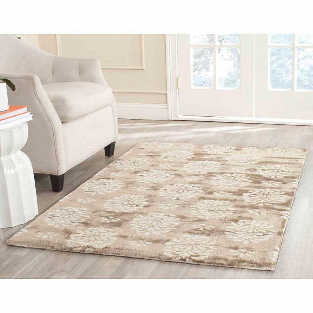 Ivory Rectangular Tufted Wool and Viscose Area Rug