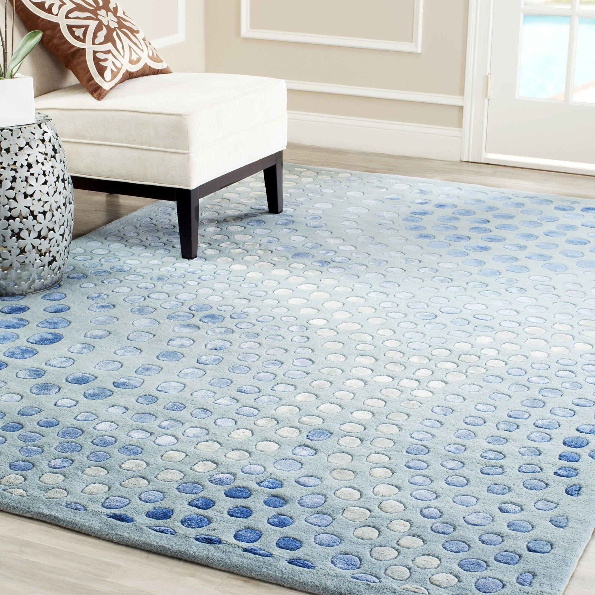 Light Blue Tufted Wool and Viscose Area Rug, 5' x 8'