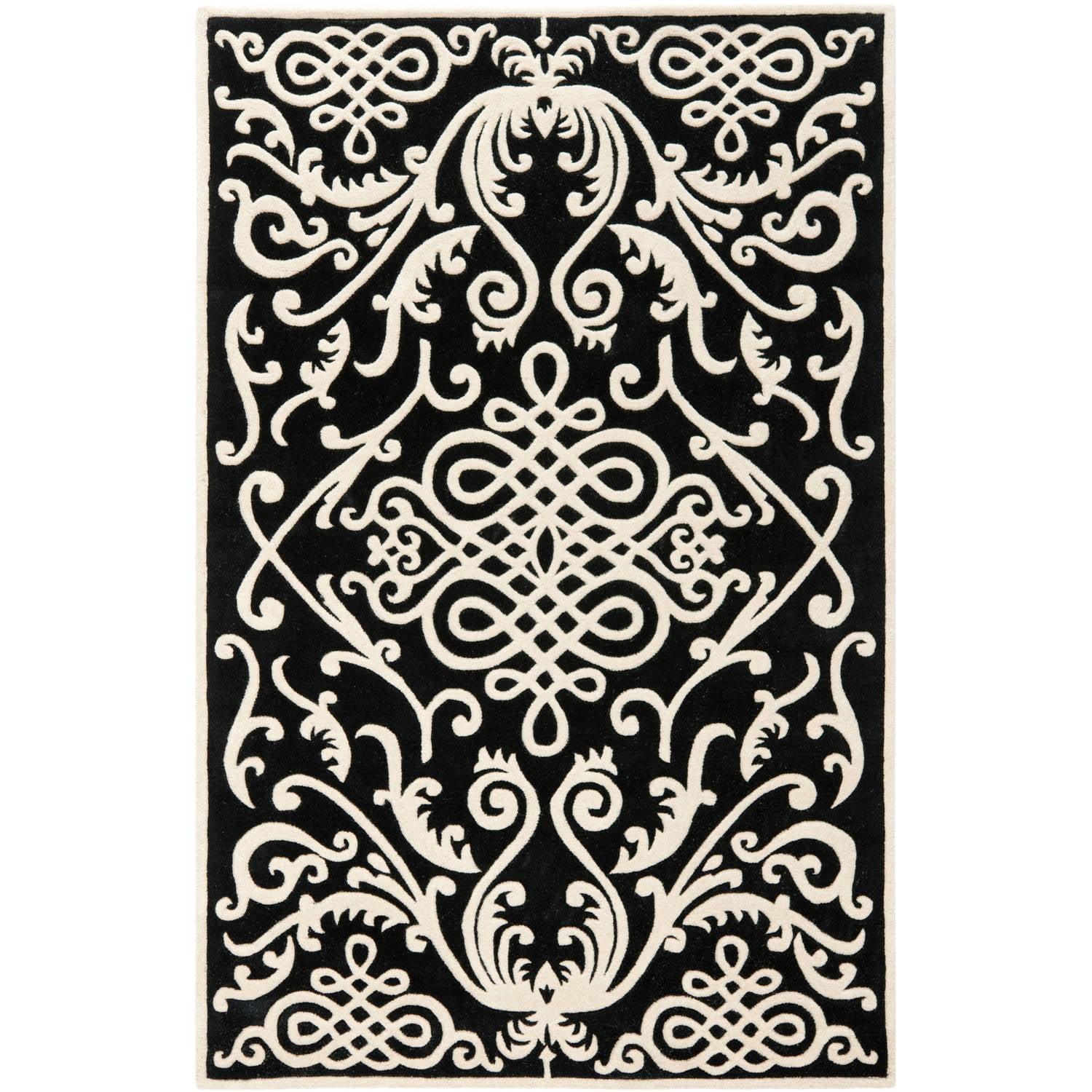 Handmade Black and Ivory Tufted Wool Area Rug, 8'3" x 11'