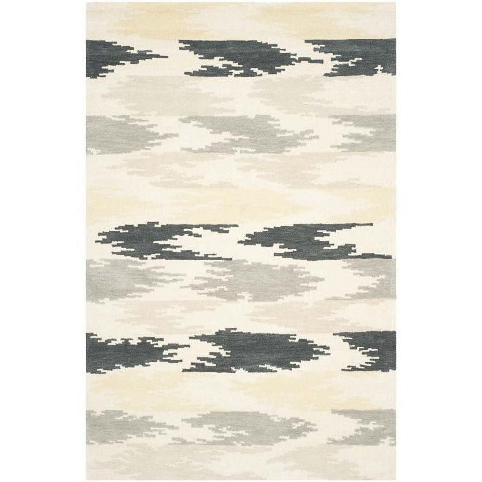 Ivory and Grey Hand Tufted Wool Area Rug 5' x 8'