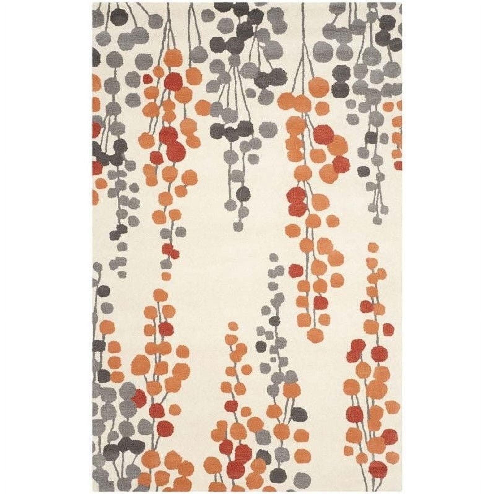 Beige and Orange Handmade Wool Area Rug, 2' x 3'