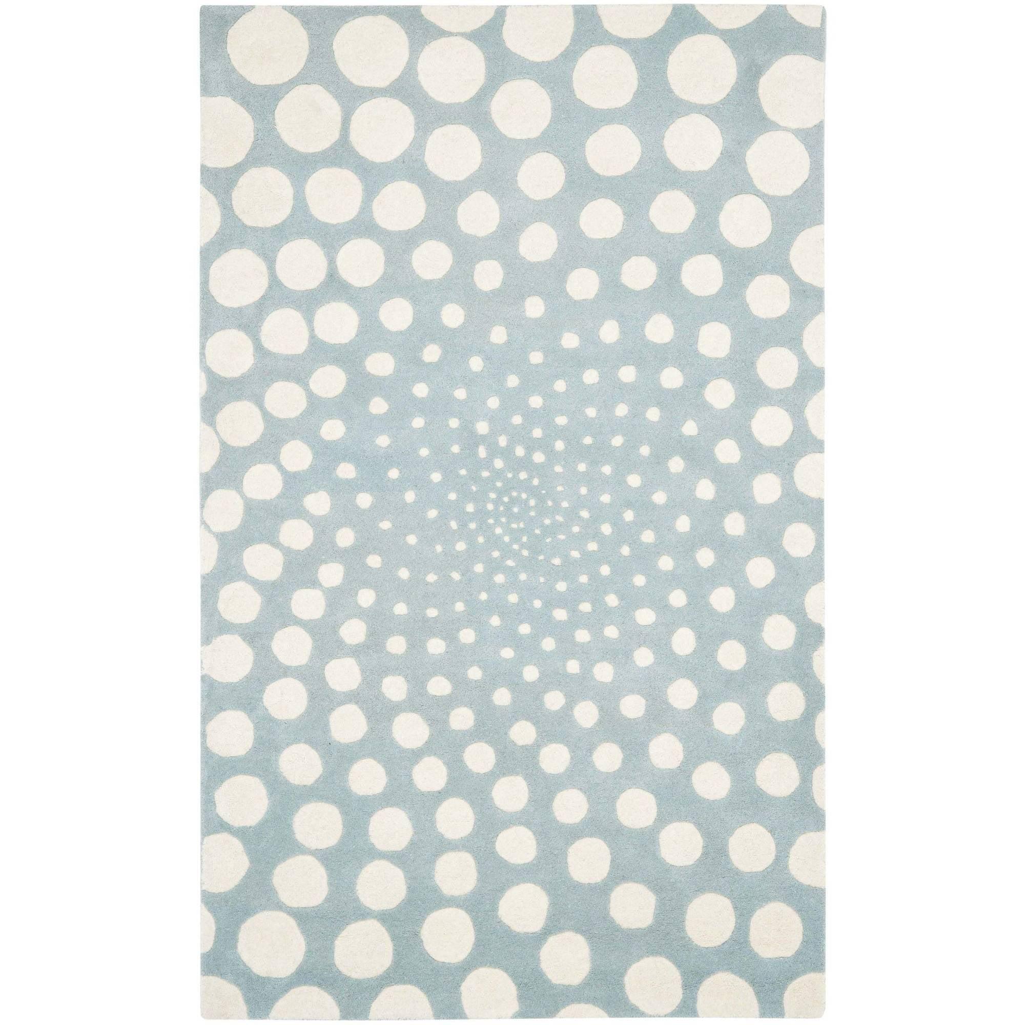 SAFAVIEH Soho Chloe Polka Dots Wool Area Rug, Blue/Ivory, 7'6" x 9'6"