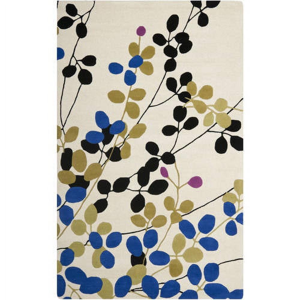 Ivory and Multi Floral Tufted Wool Area Rug, 7'6" x 9'6"