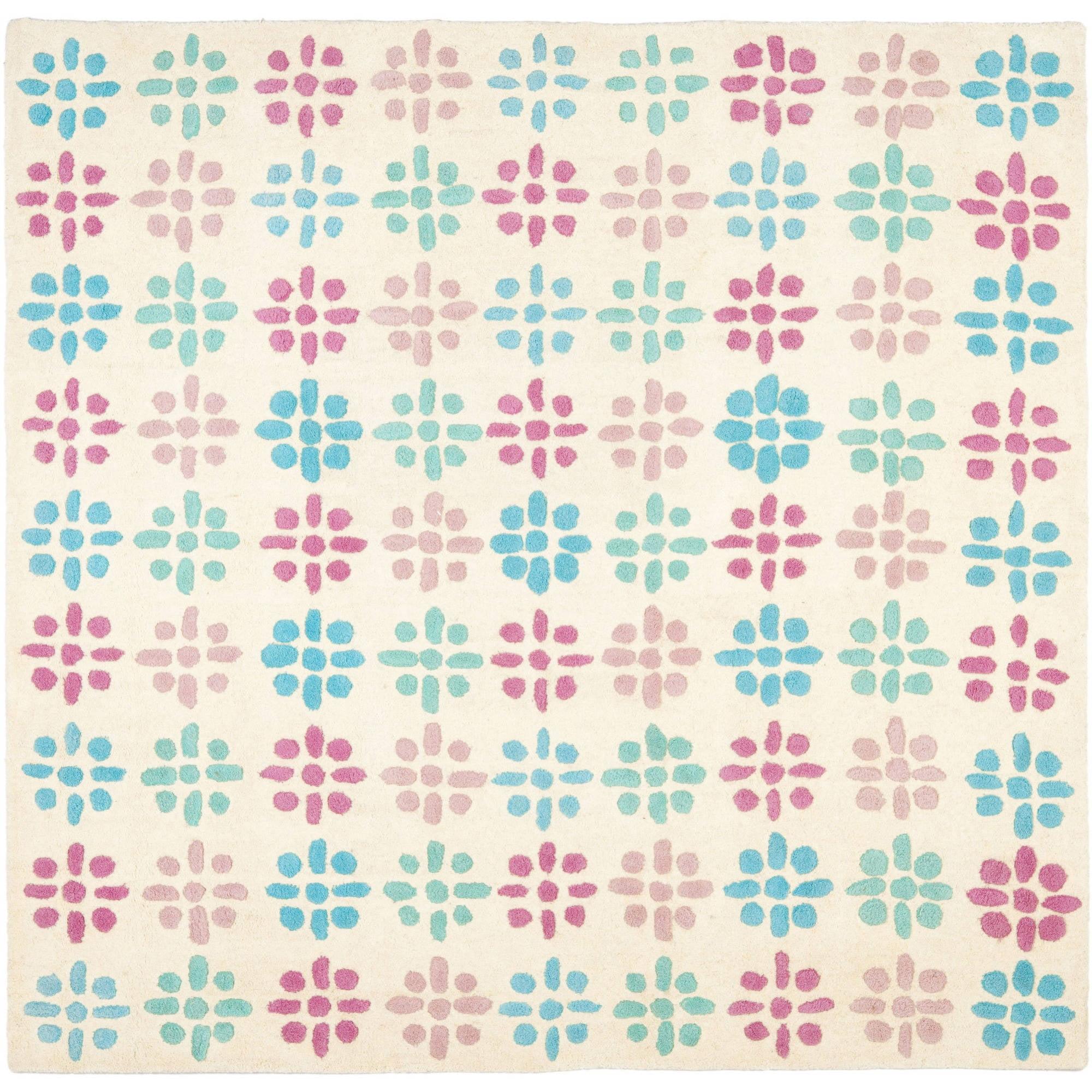 SAFAVIEH Soho Daisy Geometric Wool Area Rug, Ivory/Multi, 6' x 6' Square