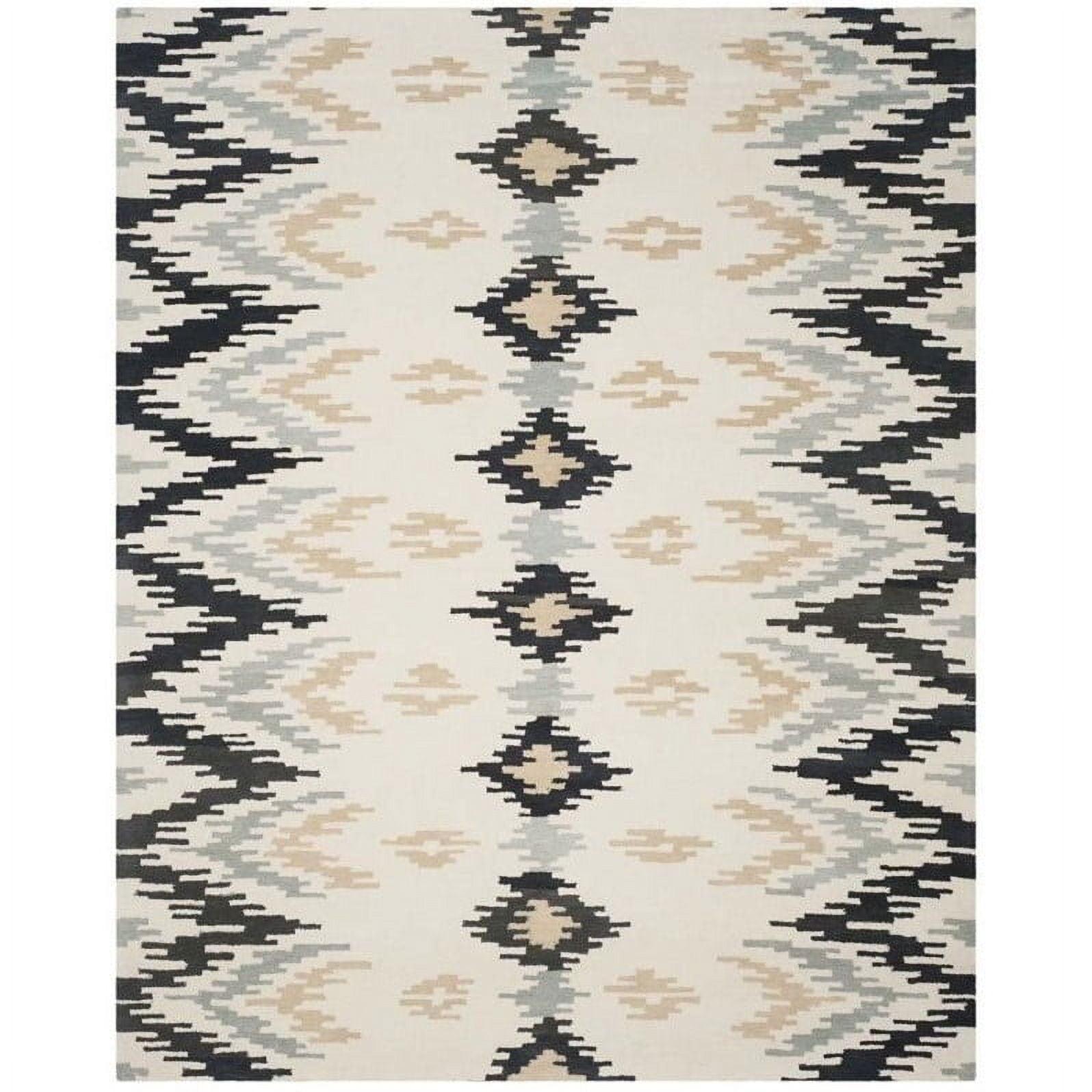 Ivory and Dark Grey Hand Tufted Wool Area Rug