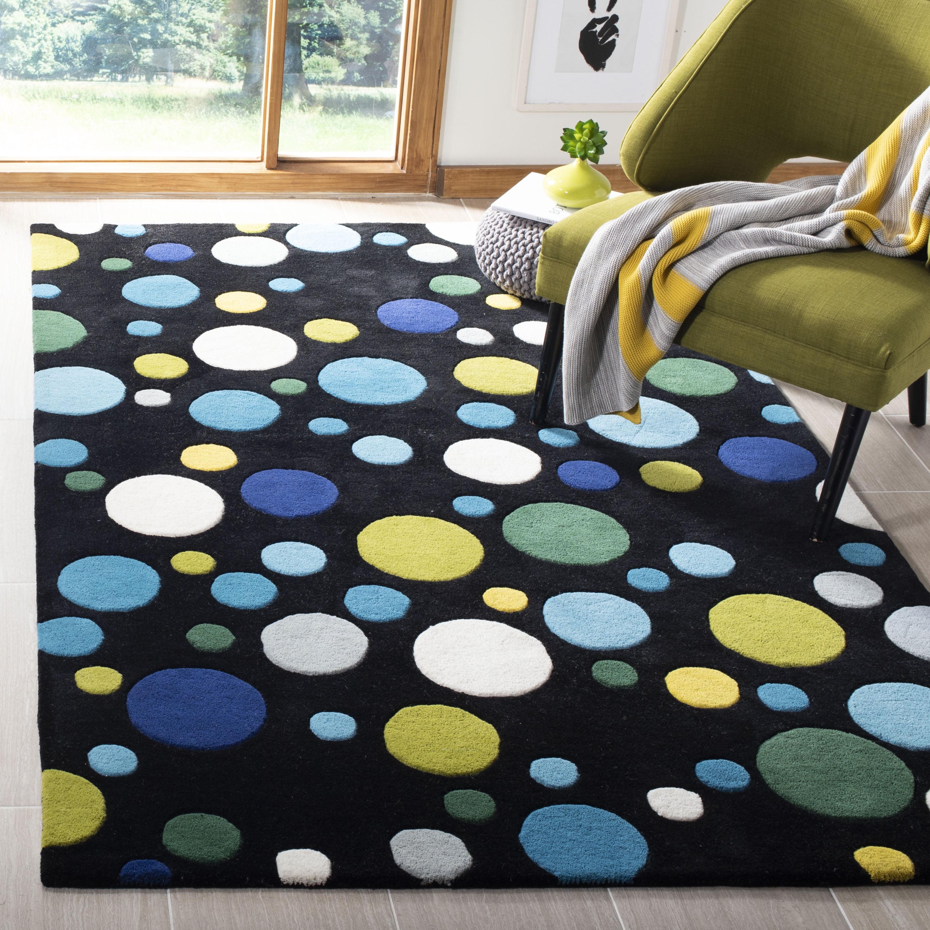 SAFAVIEH Soho Dots Polka Dots Wool Area Rug, Black/Multi, 3'6" x 5'6"