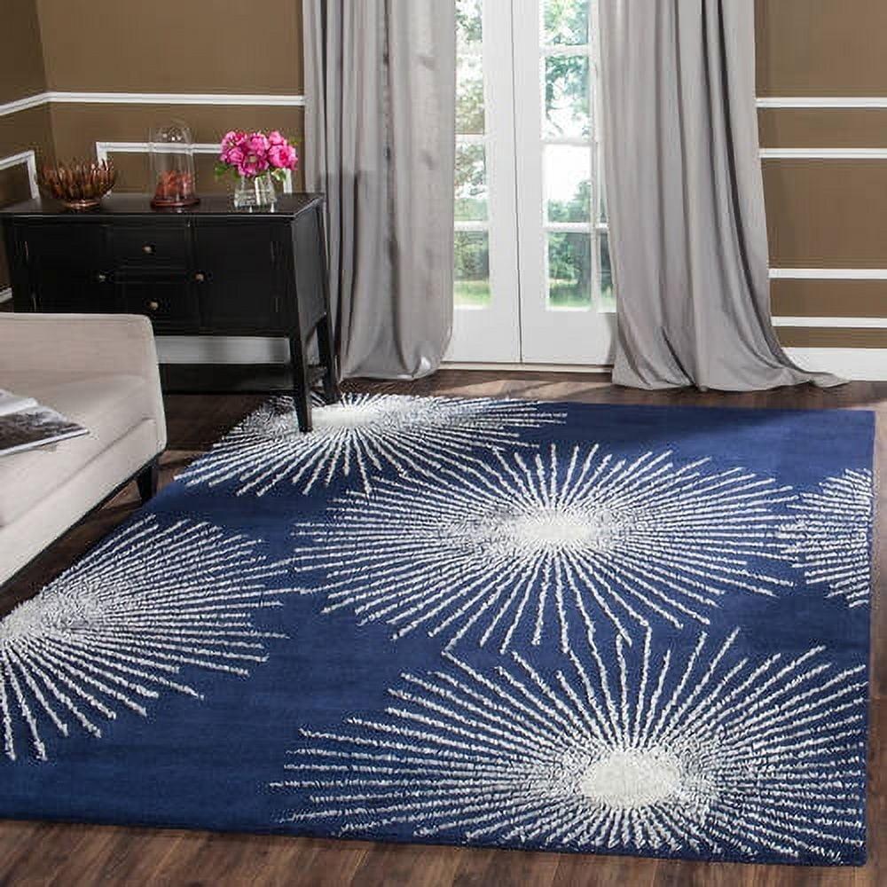 SAFAVIEH Soho Fiesta Celebration Wool Area Rug, Dark Blue/Ivory, 2'6" x 4'