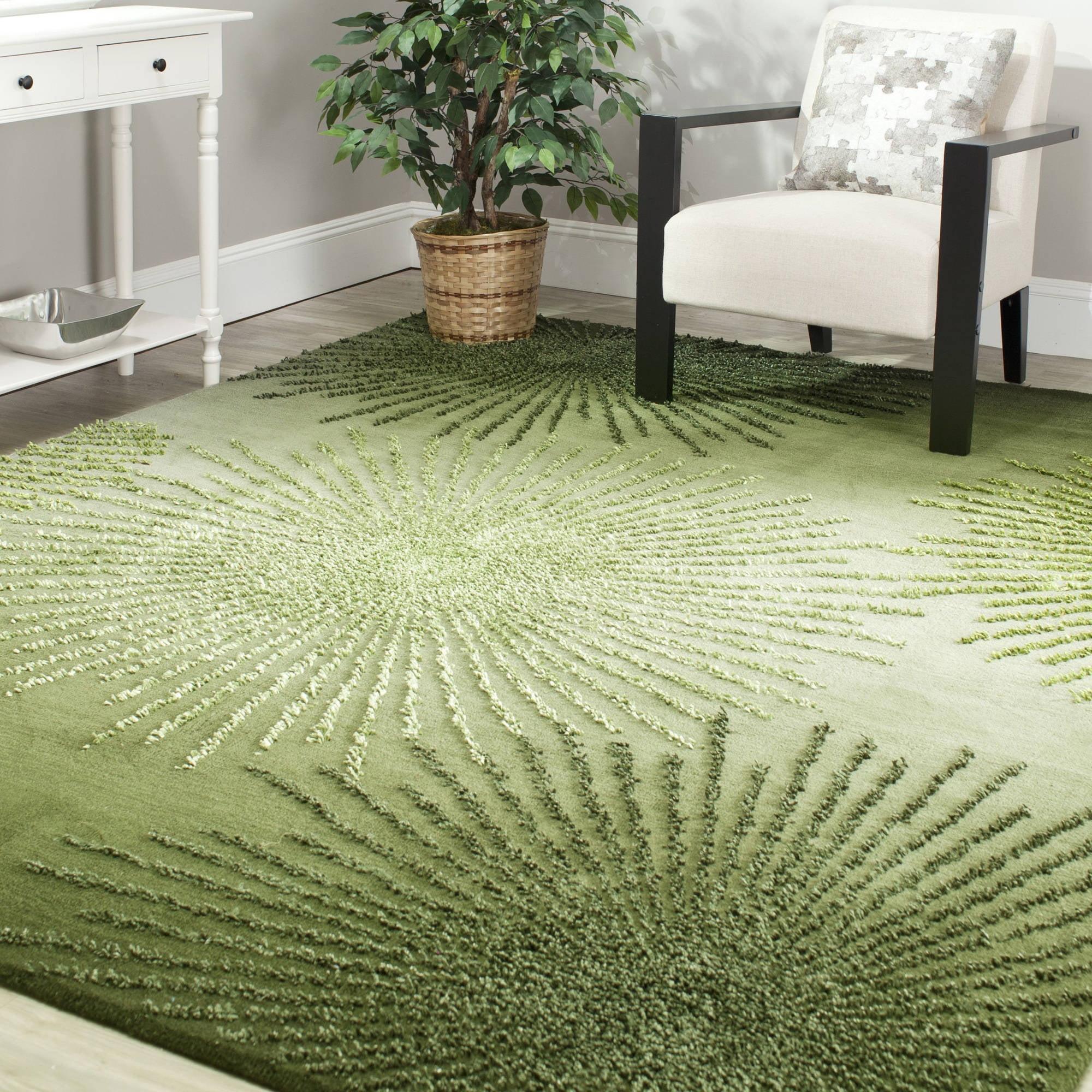 Handmade Tufted Wool-Viscose Blend Green Multi Area Rug, 5' x 8'