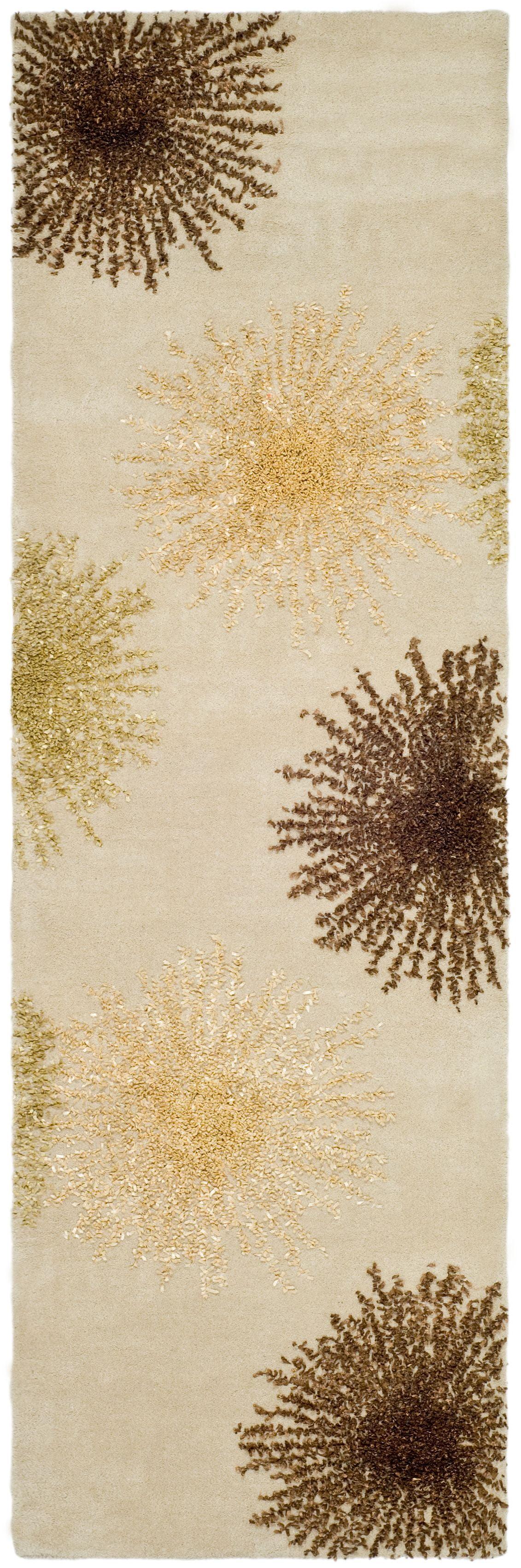 Beige Wool and Viscose Hand-Tufted Runner Rug