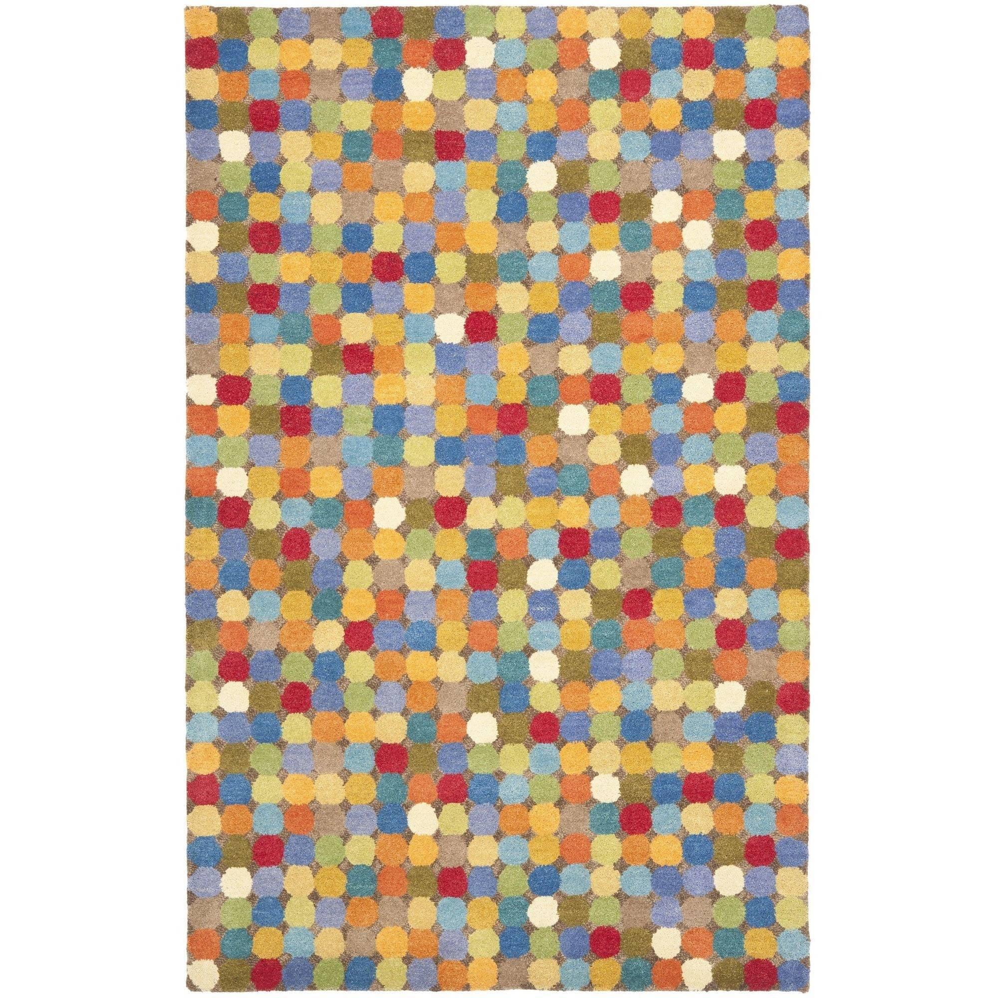 Handmade Multi-Color Wool and Viscose Polka Dot Area Rug