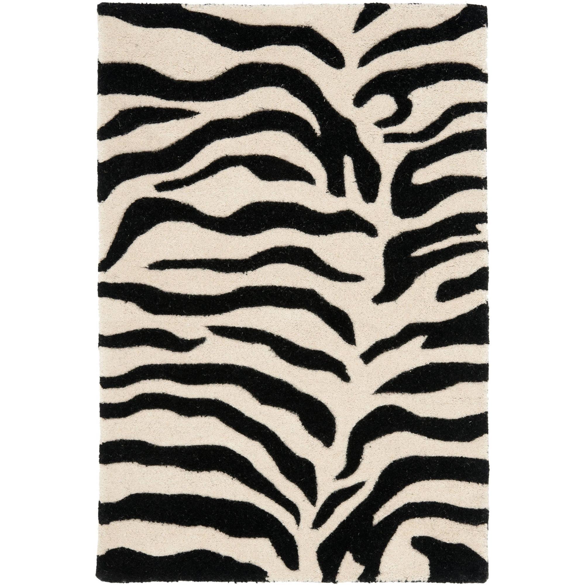 SAFAVIEH Soho Frazier Zebra Striped Wool Area Rug, Beige/Black, 2' x 3'