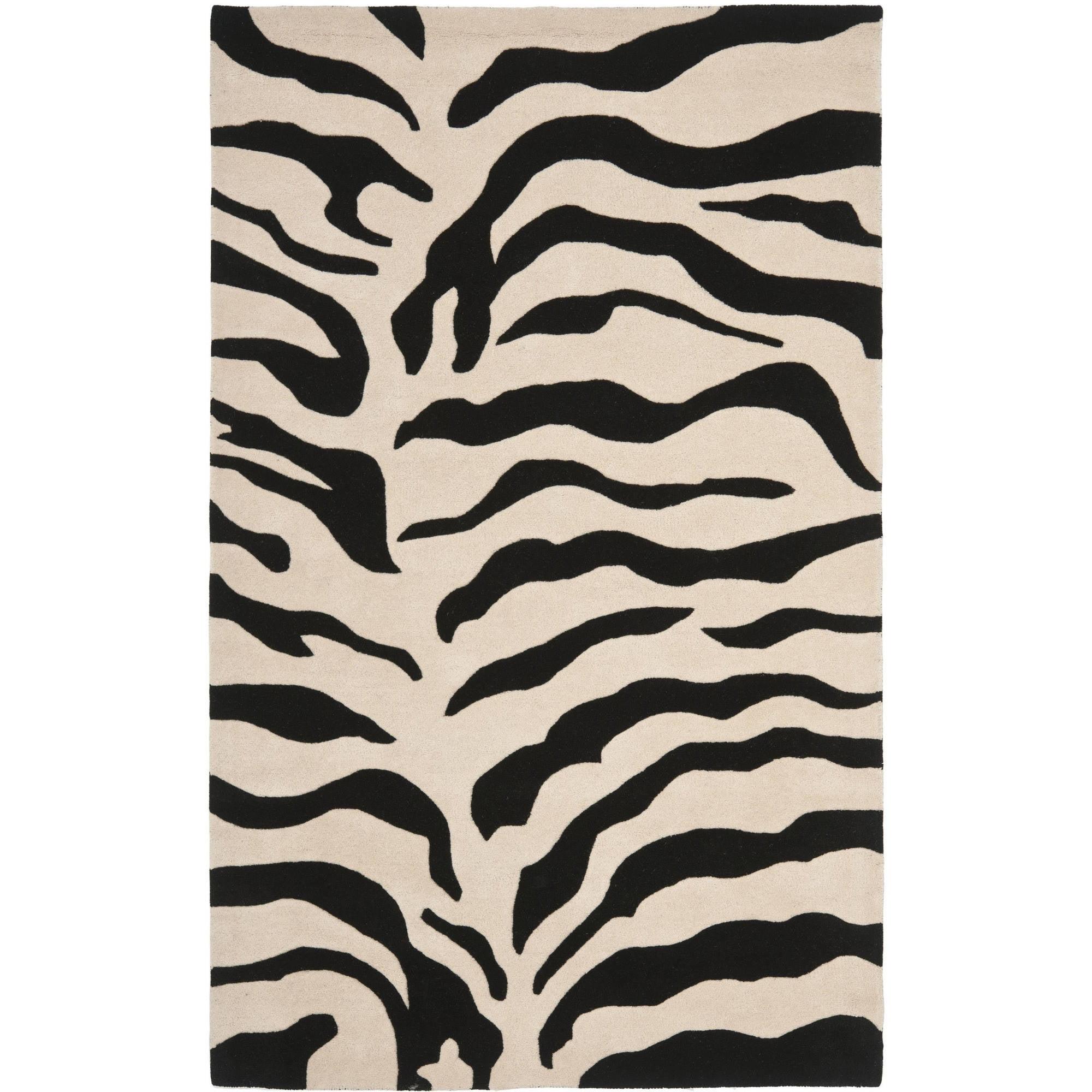 SAFAVIEH Soho Frazier Zebra Striped Wool Area Rug, Beige/Black, 3'6" x 5'6"