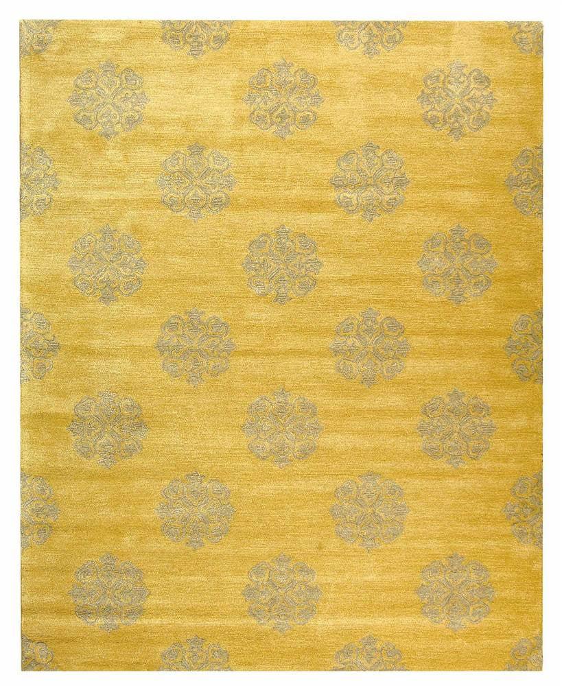 Beige and Blue Hand-Tufted Wool and Viscose Area Rug