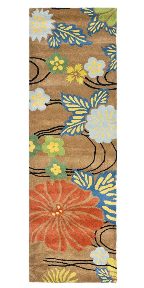 Handmade Blue and Brown Floral Wool Runner Rug