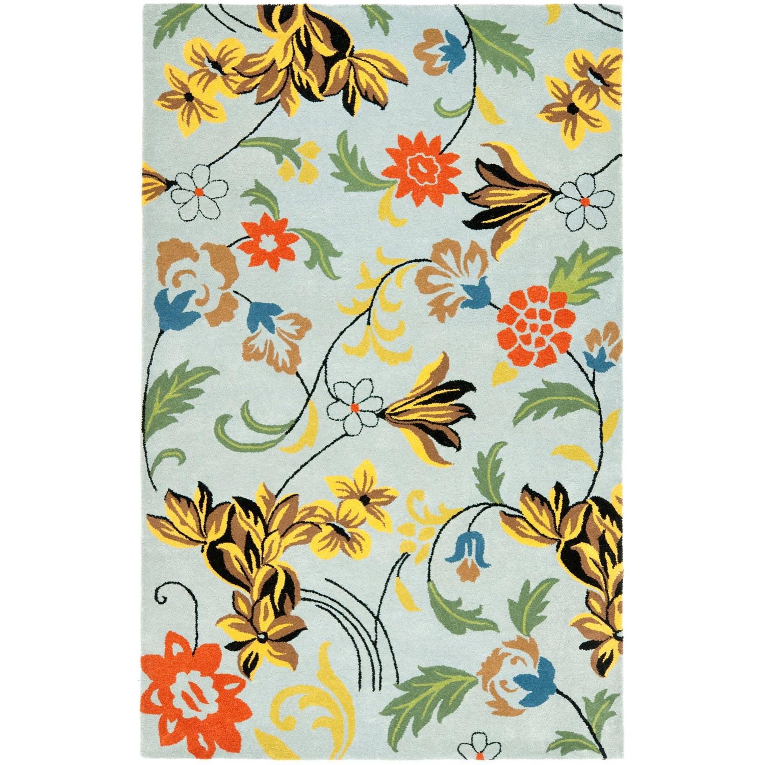 SAFAVIEH Soho Heath Floral Wool Area Rug, Blue/Multi, 6' x 9'