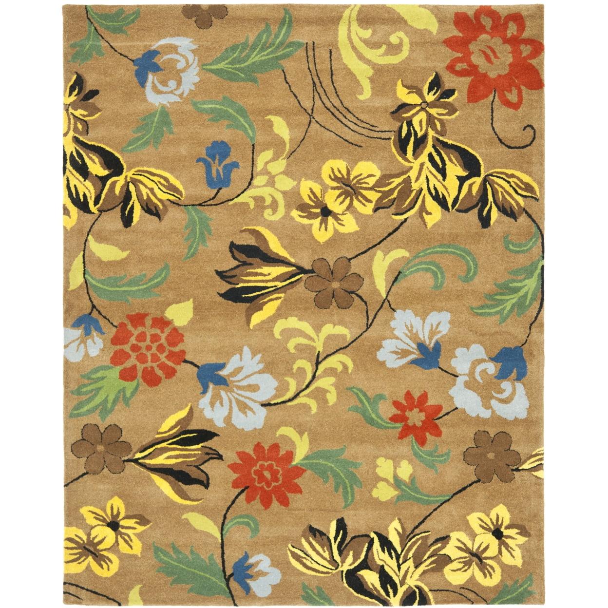 Brown and Multicolor Floral Wool and Viscose Area Rug