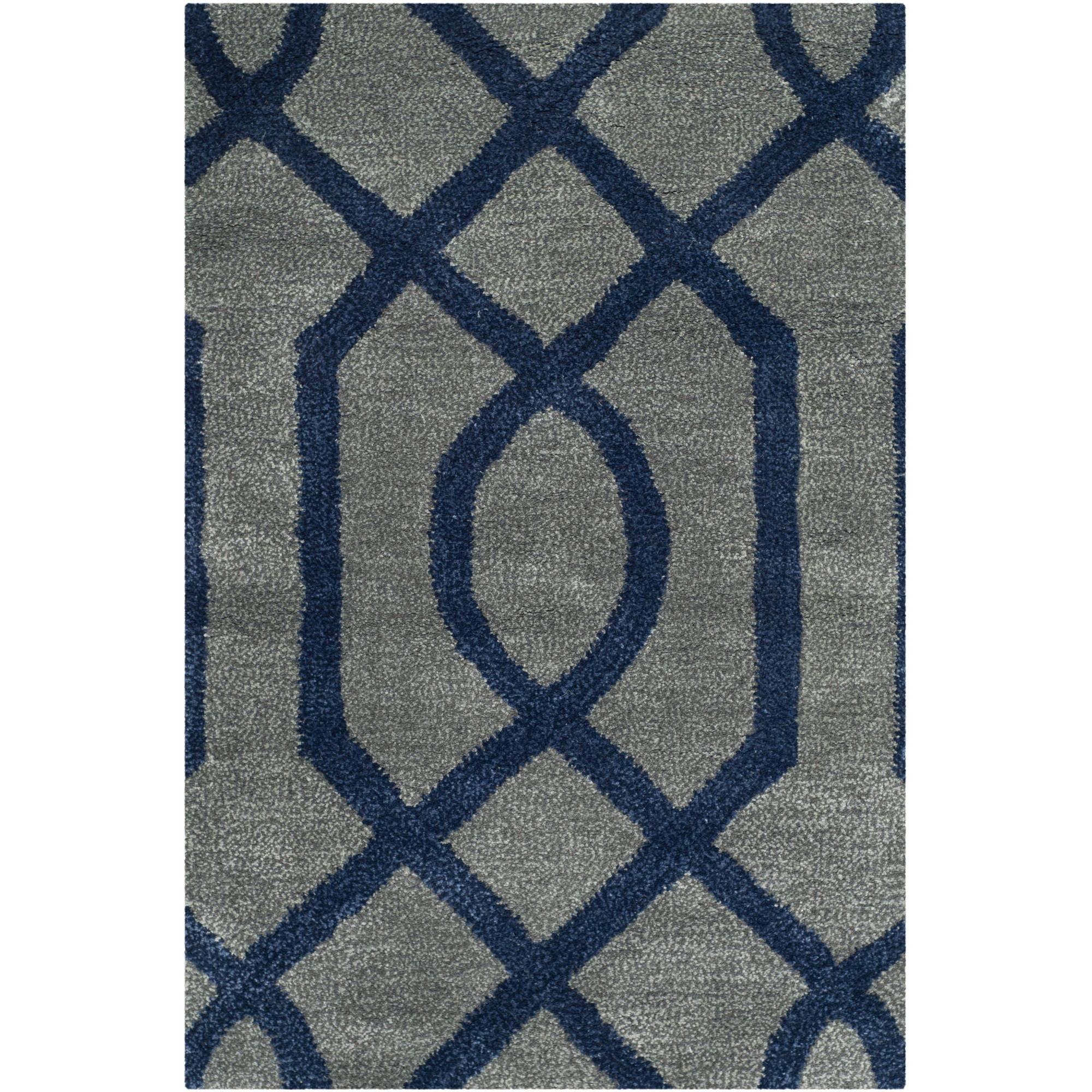 SAFAVIEH Soho Jarrod Geometric Wool Area Rug, Grey/Dark Blue, 2' x 3'