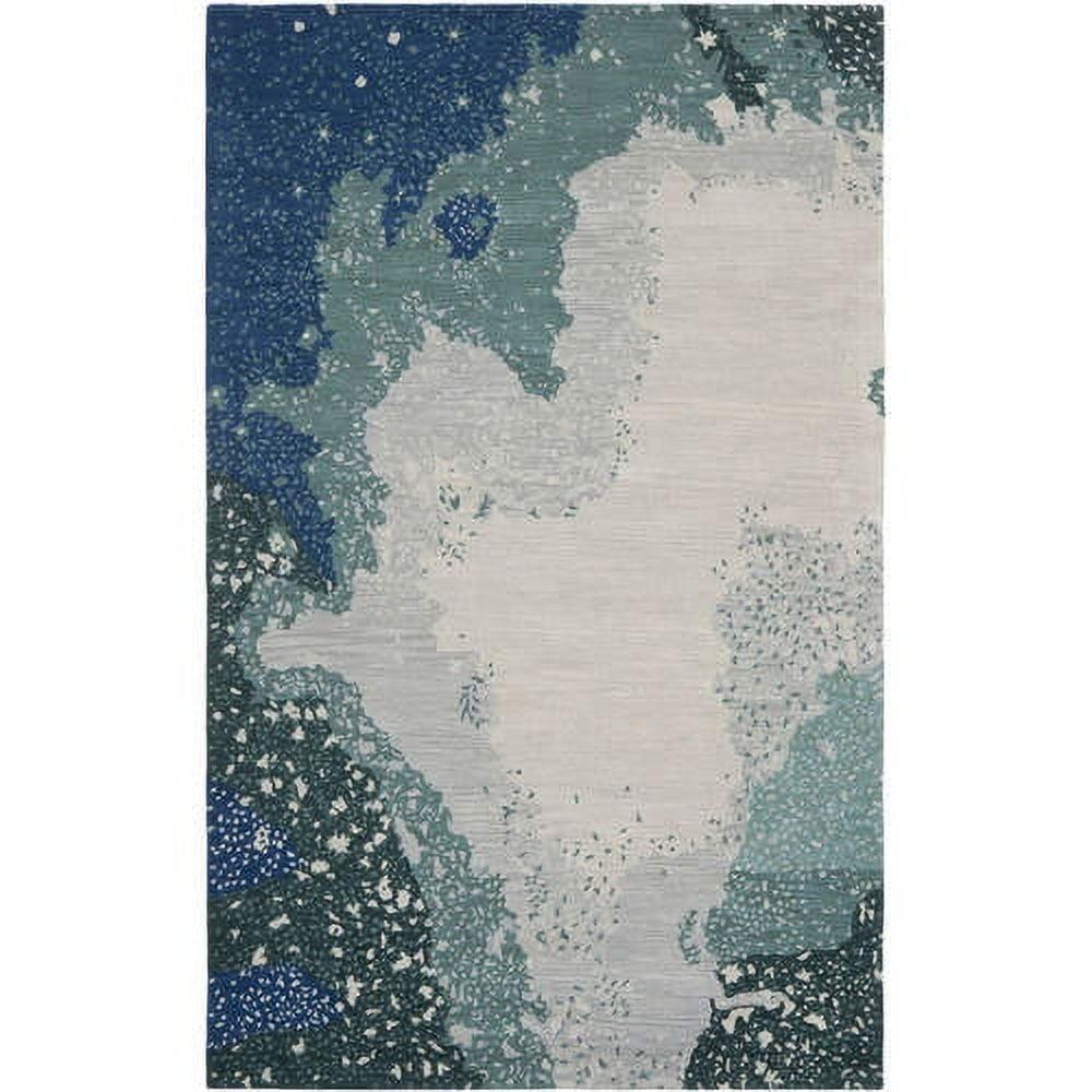 Blue and Multi Abstract Wool Area Rug 7'6" x 9'6"