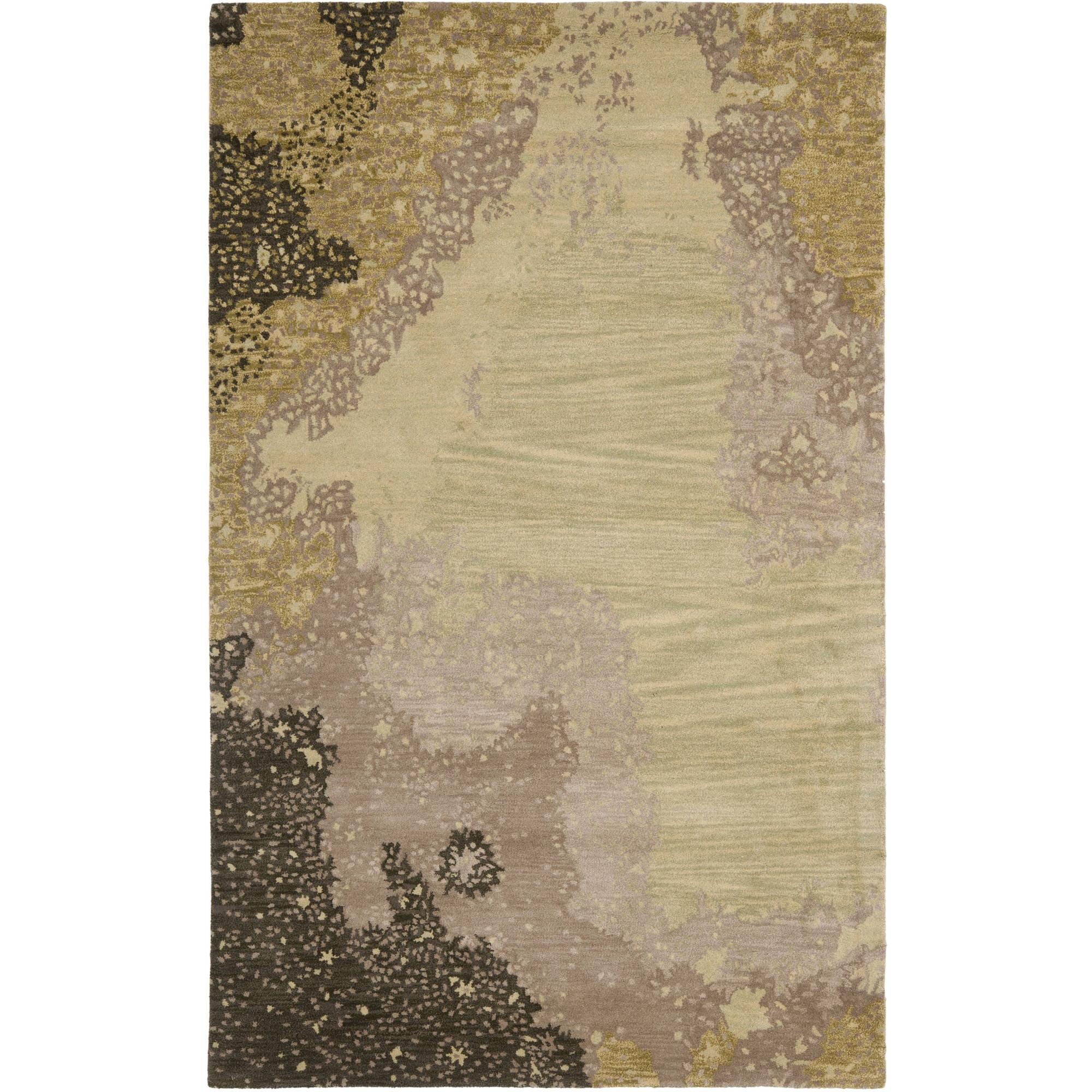 Sage and Multi Abstract Wool Area Rug, 3'6" x 5'6"