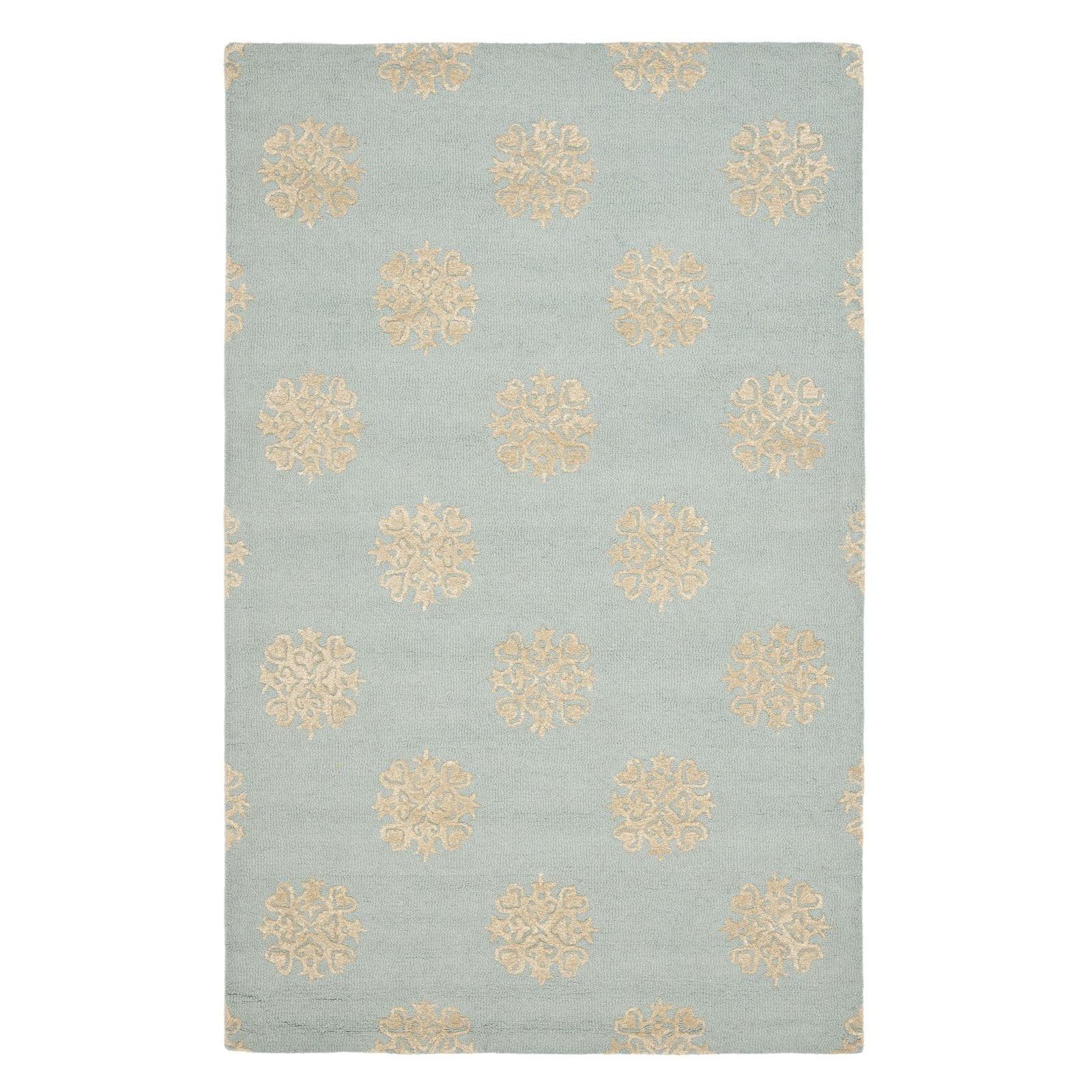 Handmade Light Blue and Beige Wool Tufted Area Rug