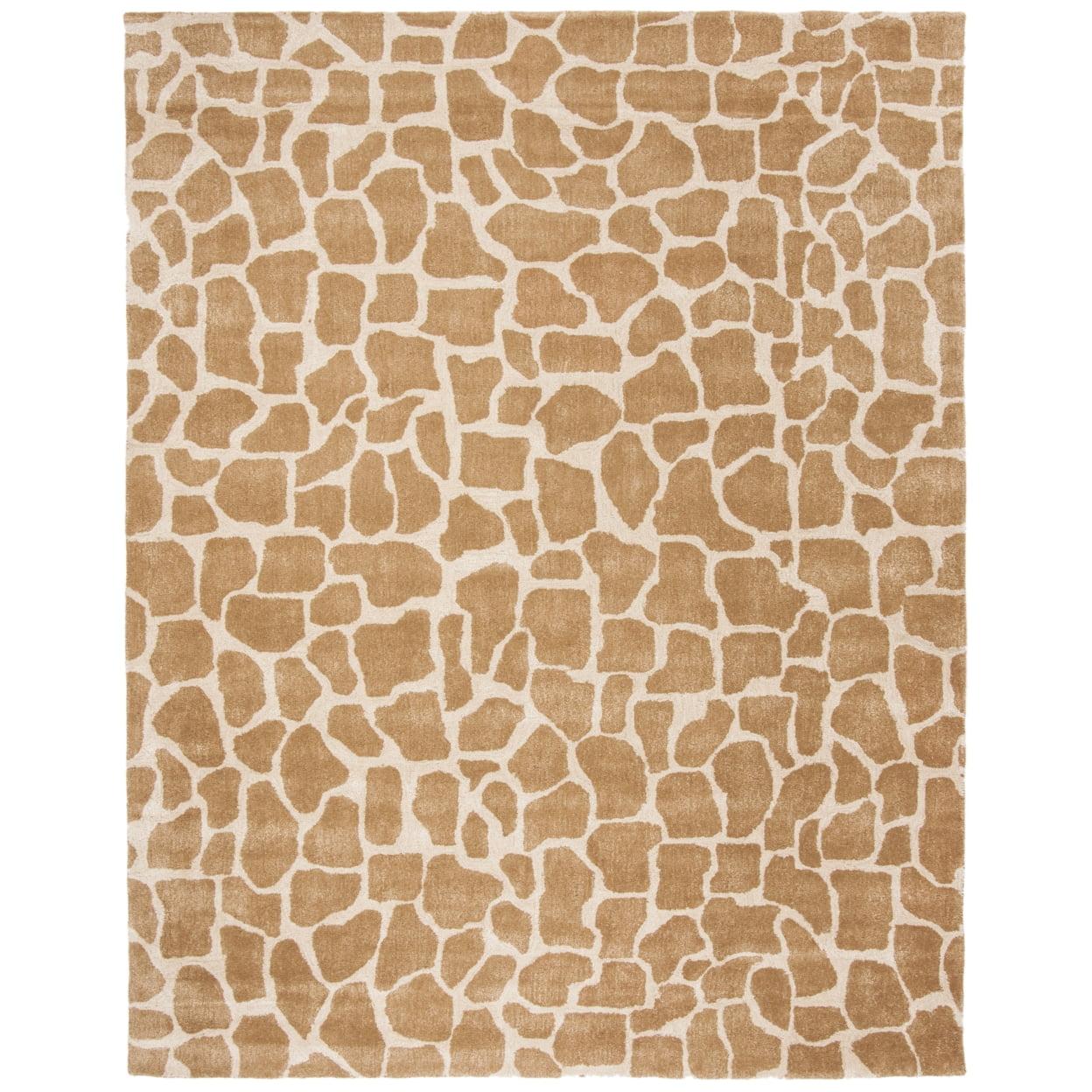 Beige and Brown Tufted Wool and Viscose Area Rug