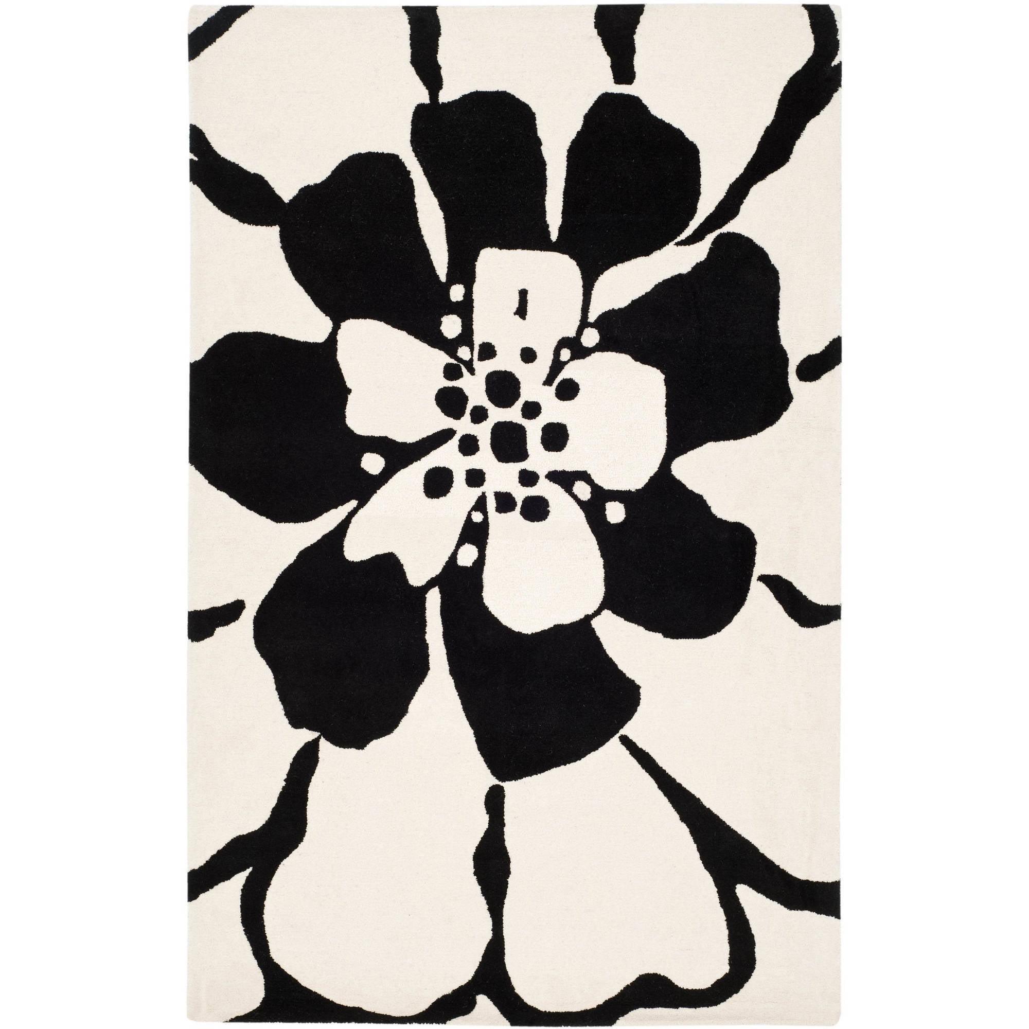 SAFAVIEH Soho Kelly Floral Wool Area Rug, Black/White, 3'6" x 5'6"