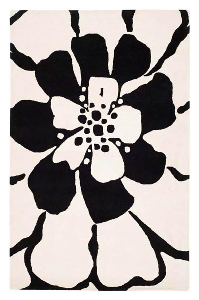 Handmade Black and White Floral Wool Area Rug