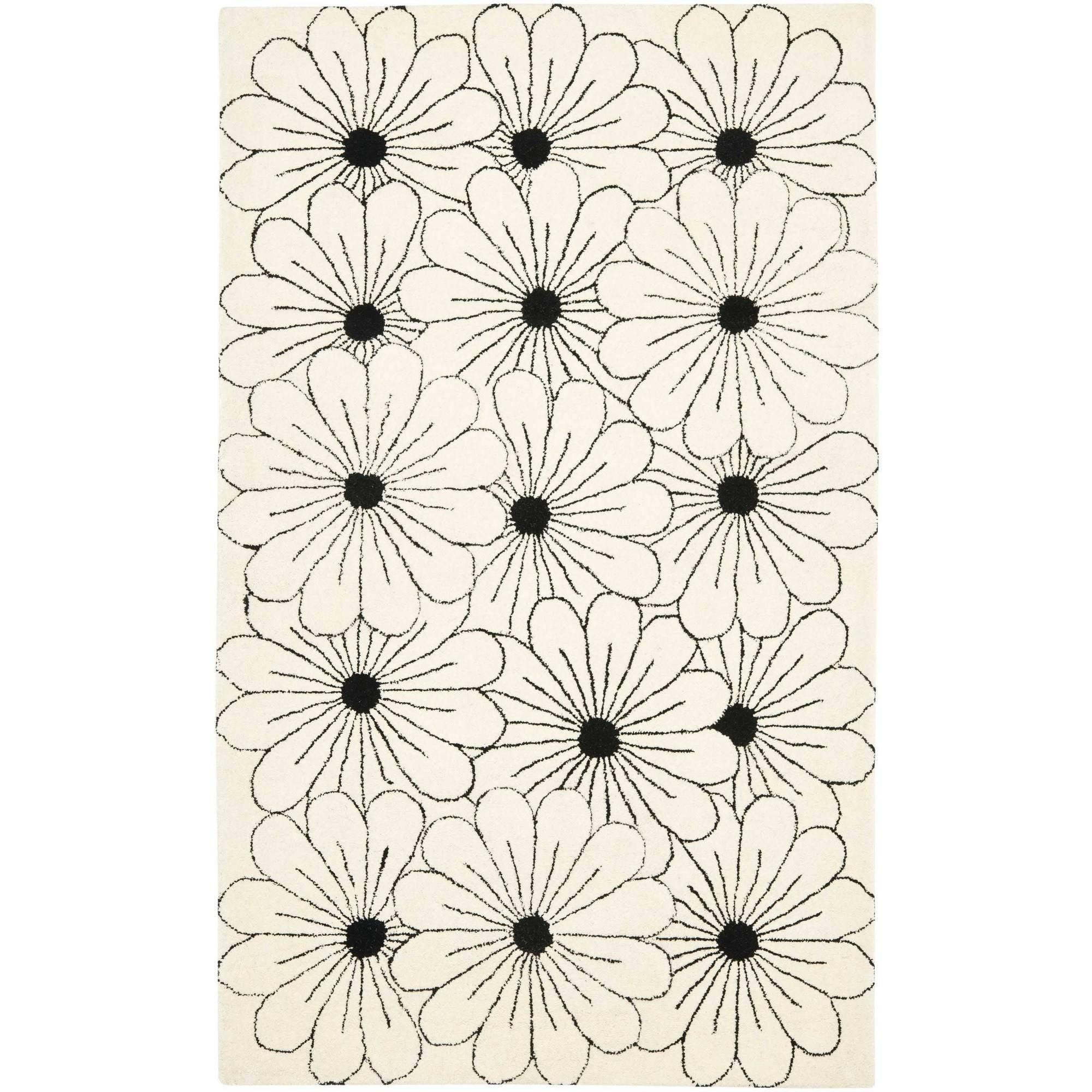 SAFAVIEH Soho Megan Floral Wool Area Rug, Ivory/Black, 5' x 8'
