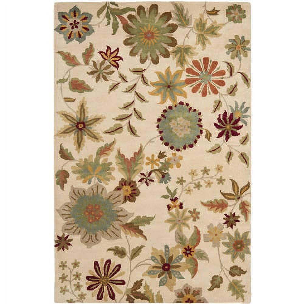 Elegant Ivory and Sage Hand-Tufted Wool Area Rug, 2'6" x 4'