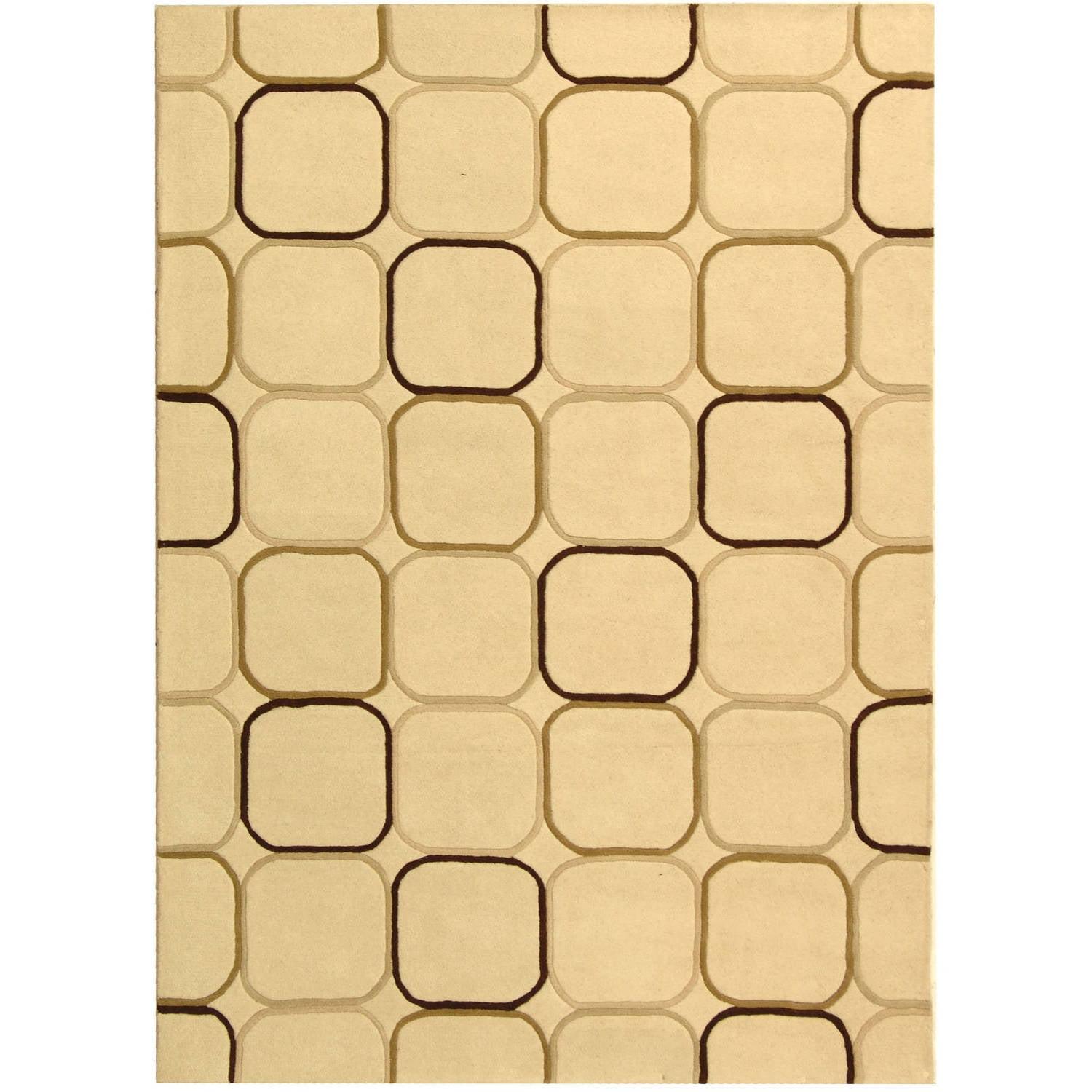 Ivory Geometric Tufted Wool and Viscose Area Rug, 5' x 8'