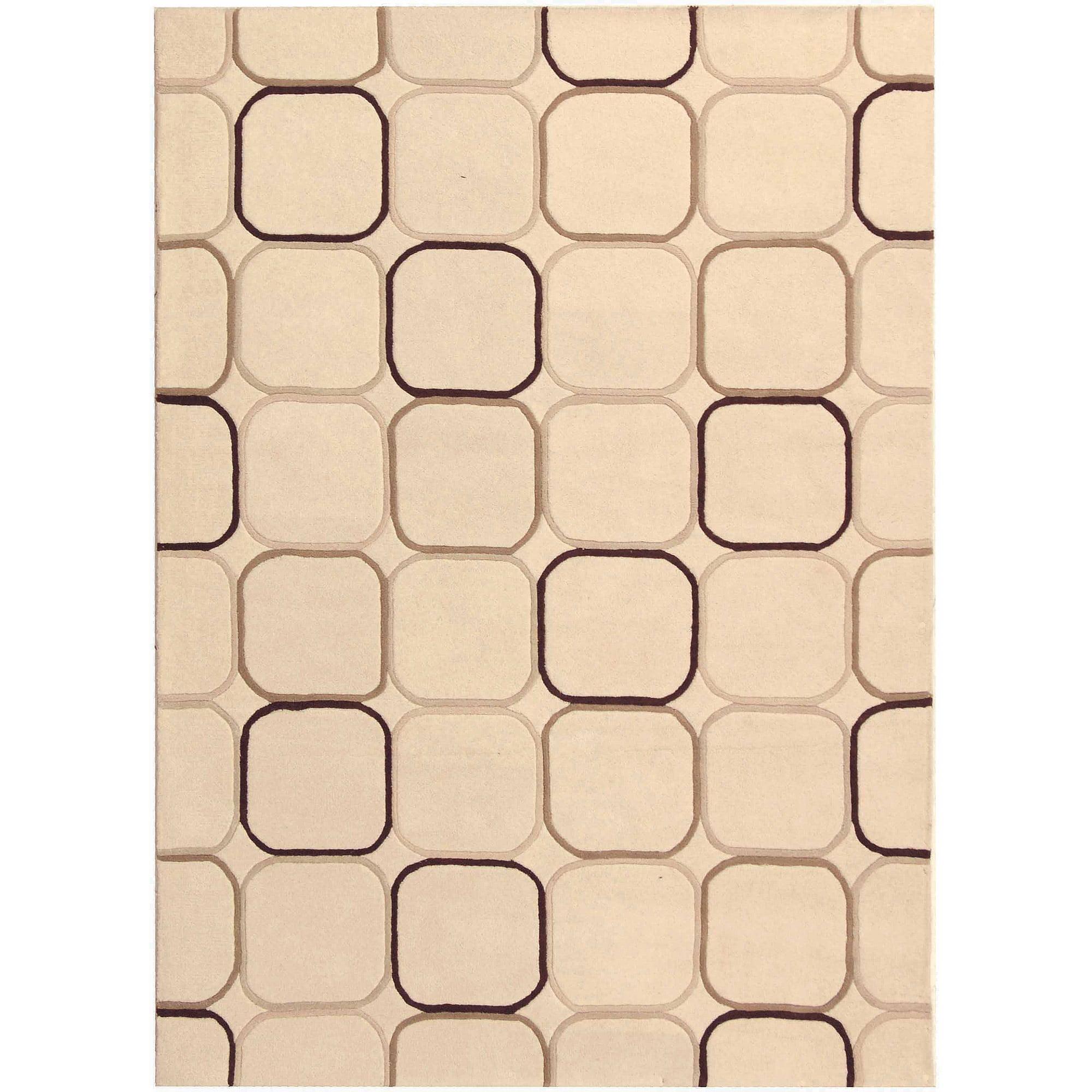 Ivory Geometric Tufted Wool and Viscose 8' x 10' Rug