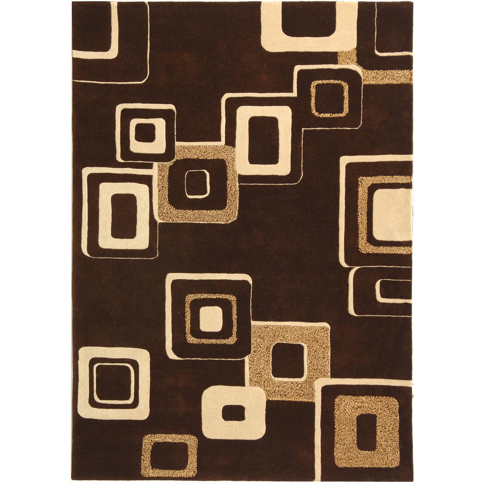 Handmade Tufted Brown and Beige Wool Rectangular Rug