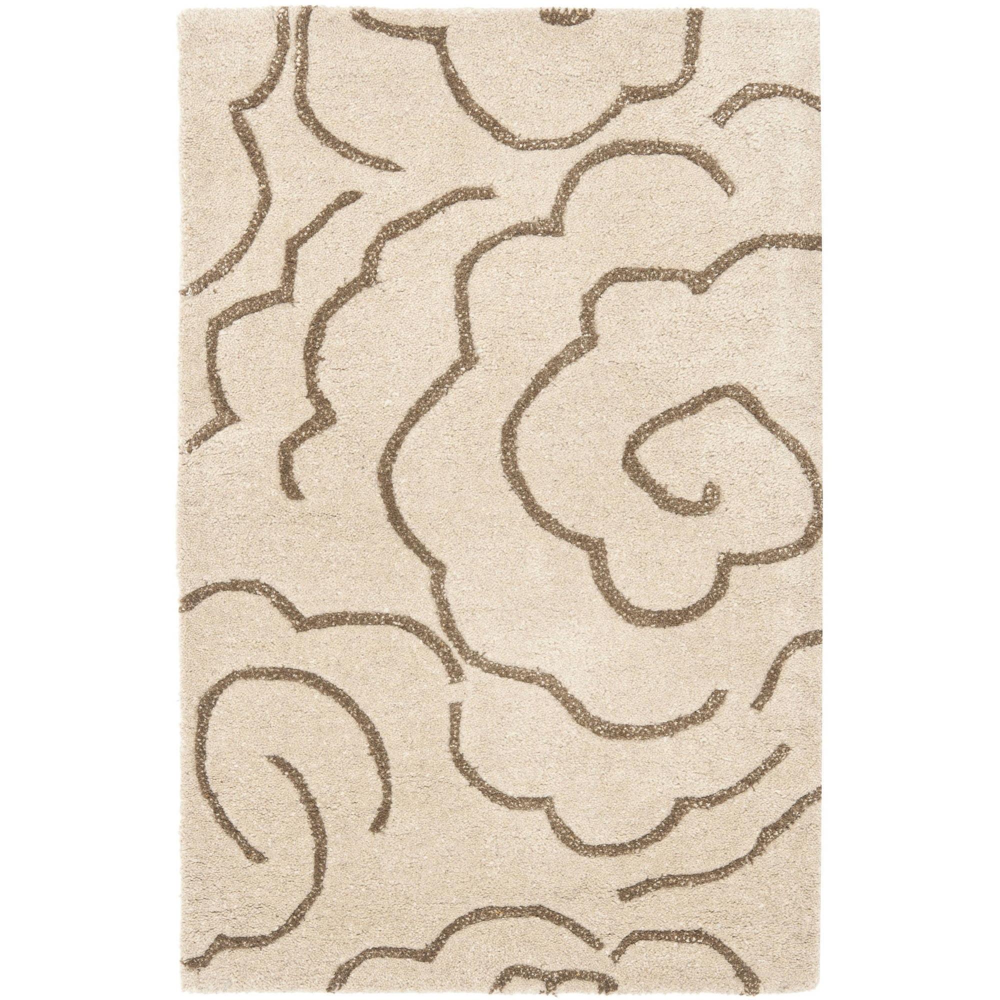 Ivory and Beige Tufted Floral Wool Area Rug, 2' x 3'