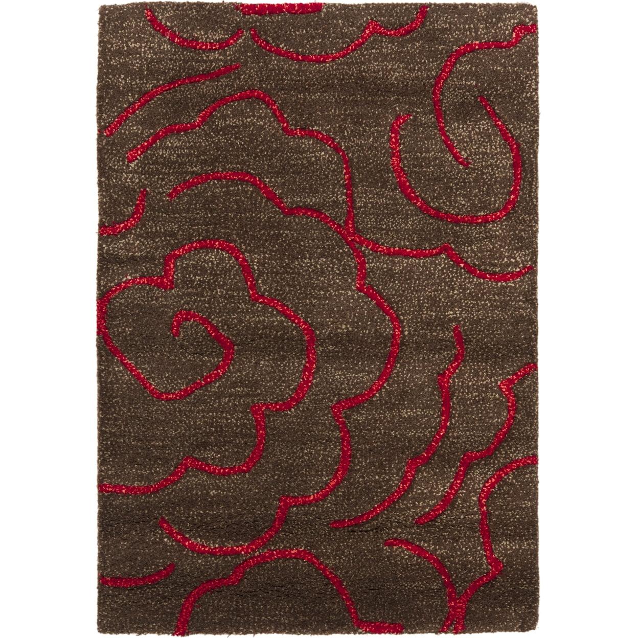 SAFAVIEH Soho Trinity Floral Wool Area Rug, Chocolate/Red, 2' x 3'