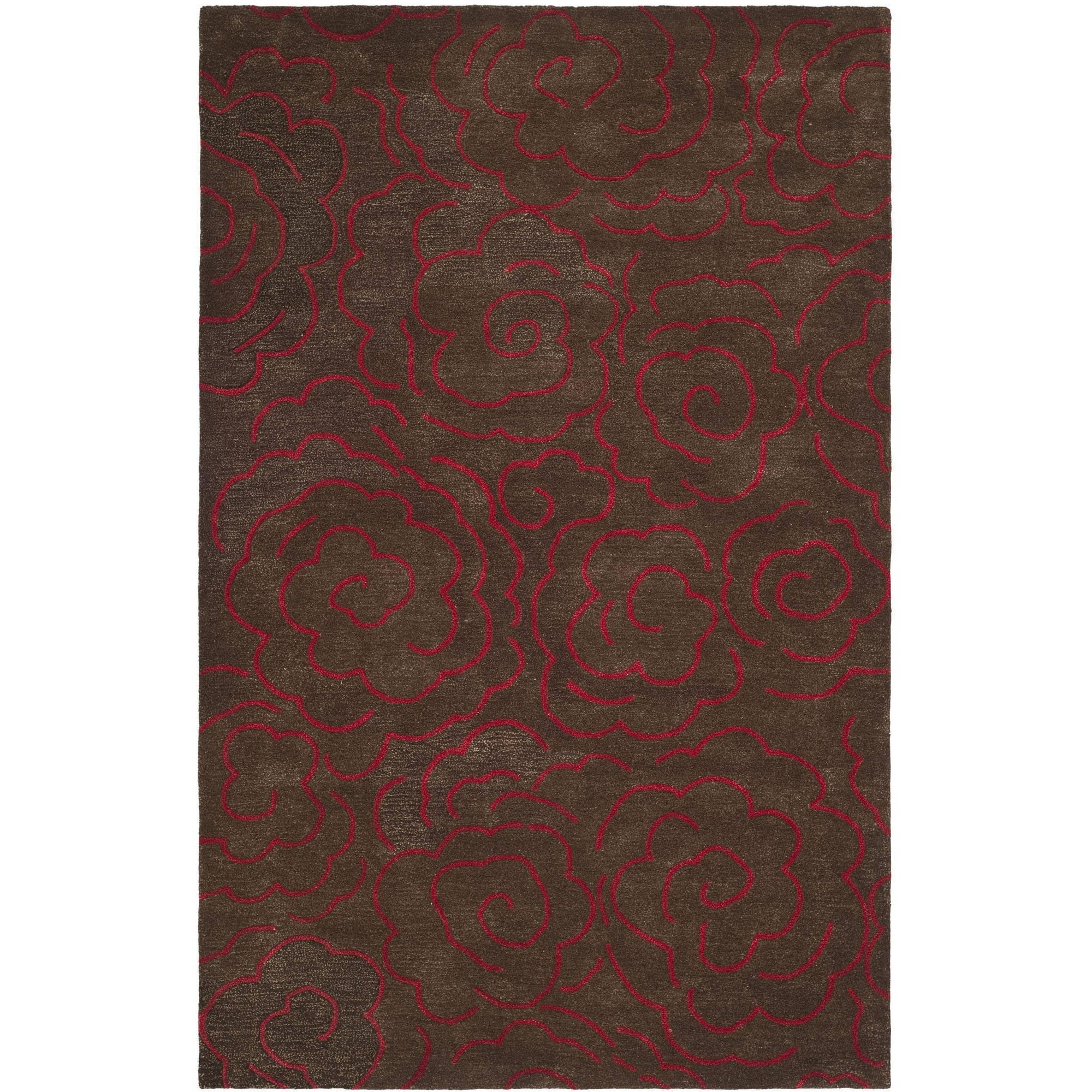 SAFAVIEH Soho Trinity Floral Wool Area Rug, Chocolate/Red, 7'6" x 9'6"