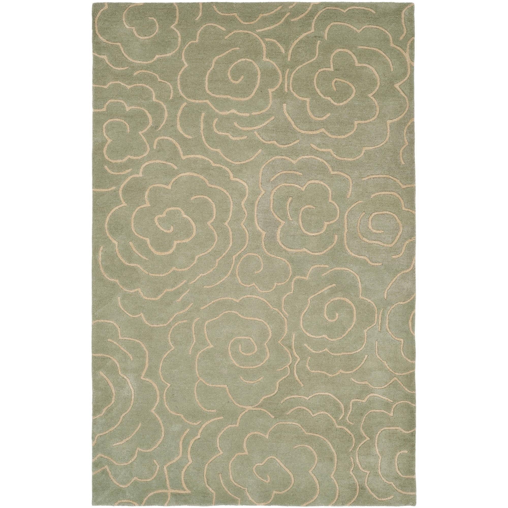 SAFAVIEH Soho Trinity Floral Wool Area Rug, Soft Light Blue/Ivory, 3'6" x 5'6"